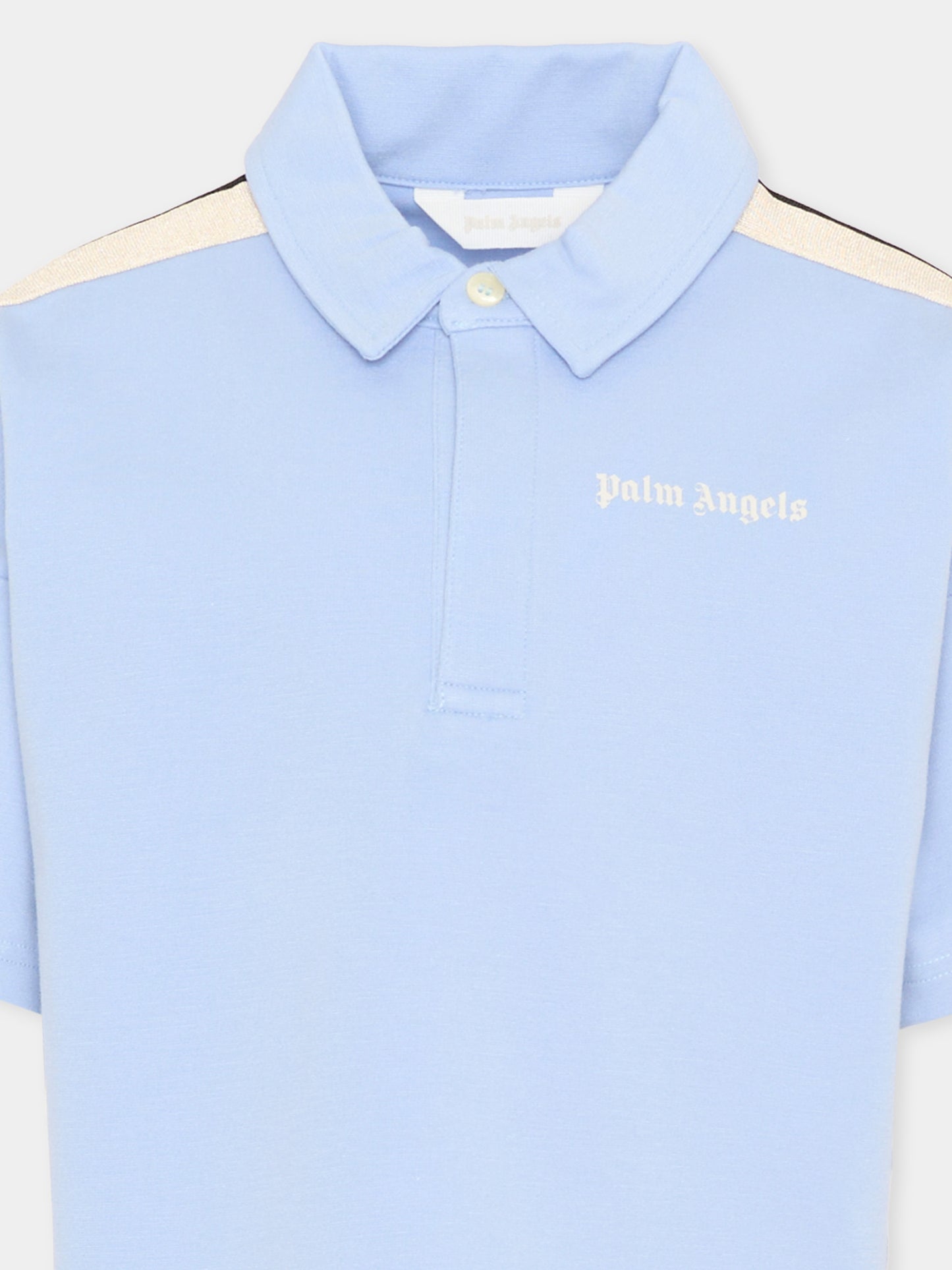 Polo azzurra per bambino con bande,Palm Angels,PBBD013S26FLE001 960