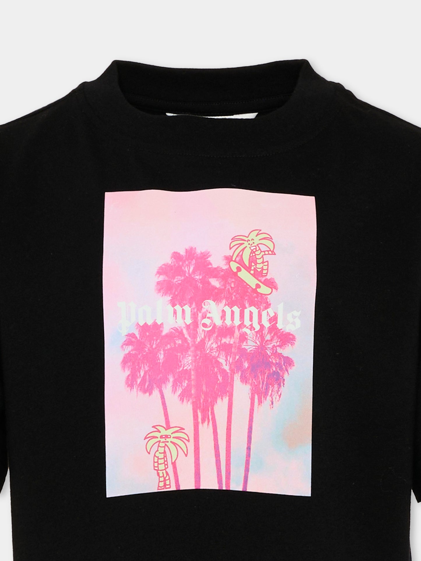 T-Shirt nera per bambina con stampa logo,Palm Angels,PGAA004S26JER002 110