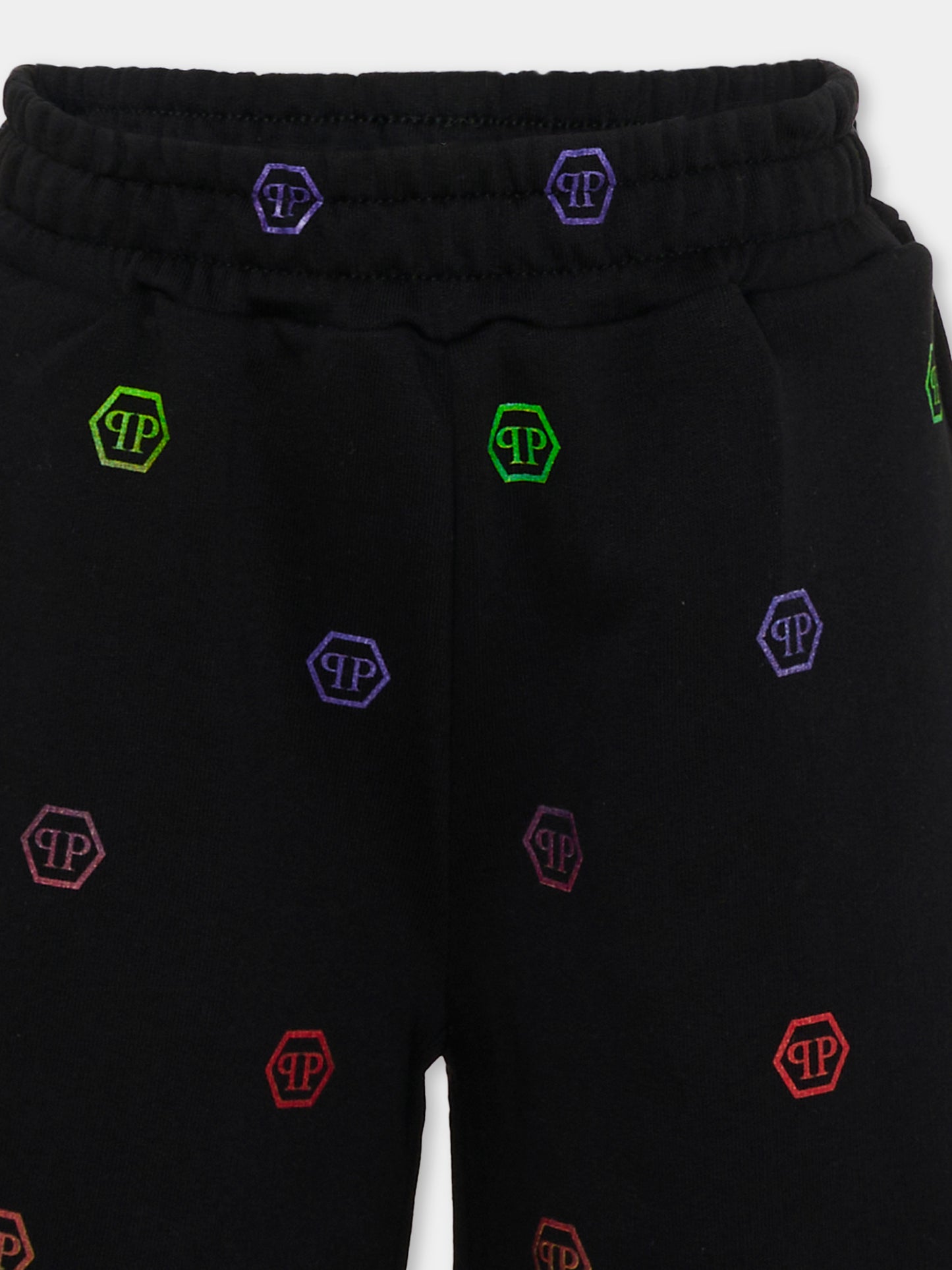 Shorts sportivi neri per bambino logati,Philipp Plein Junior,S6PHJBBE010 110