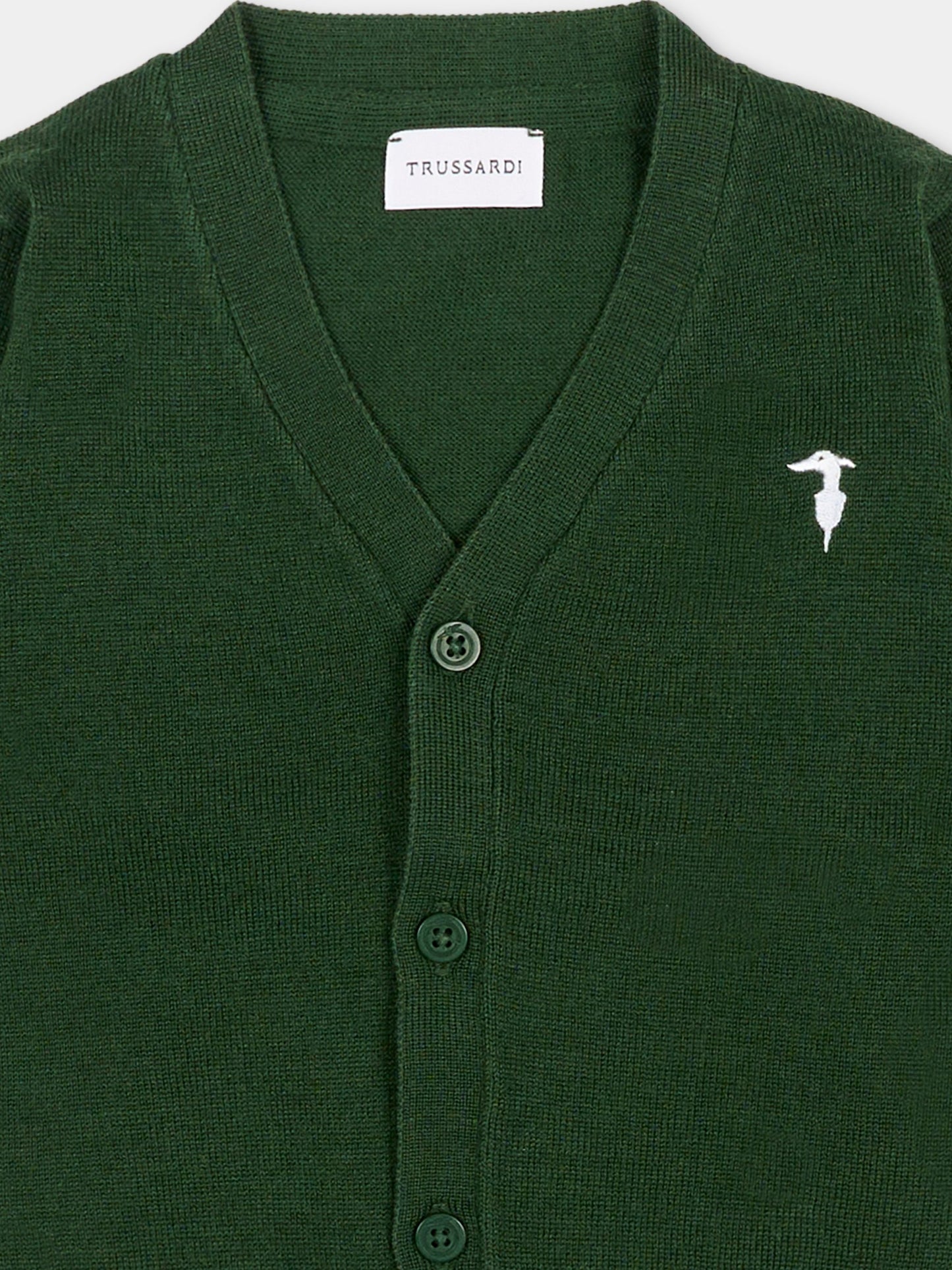 Cardigan verde per neonato con logo,Trussardi Junior,TIA25021CD IVY DARK