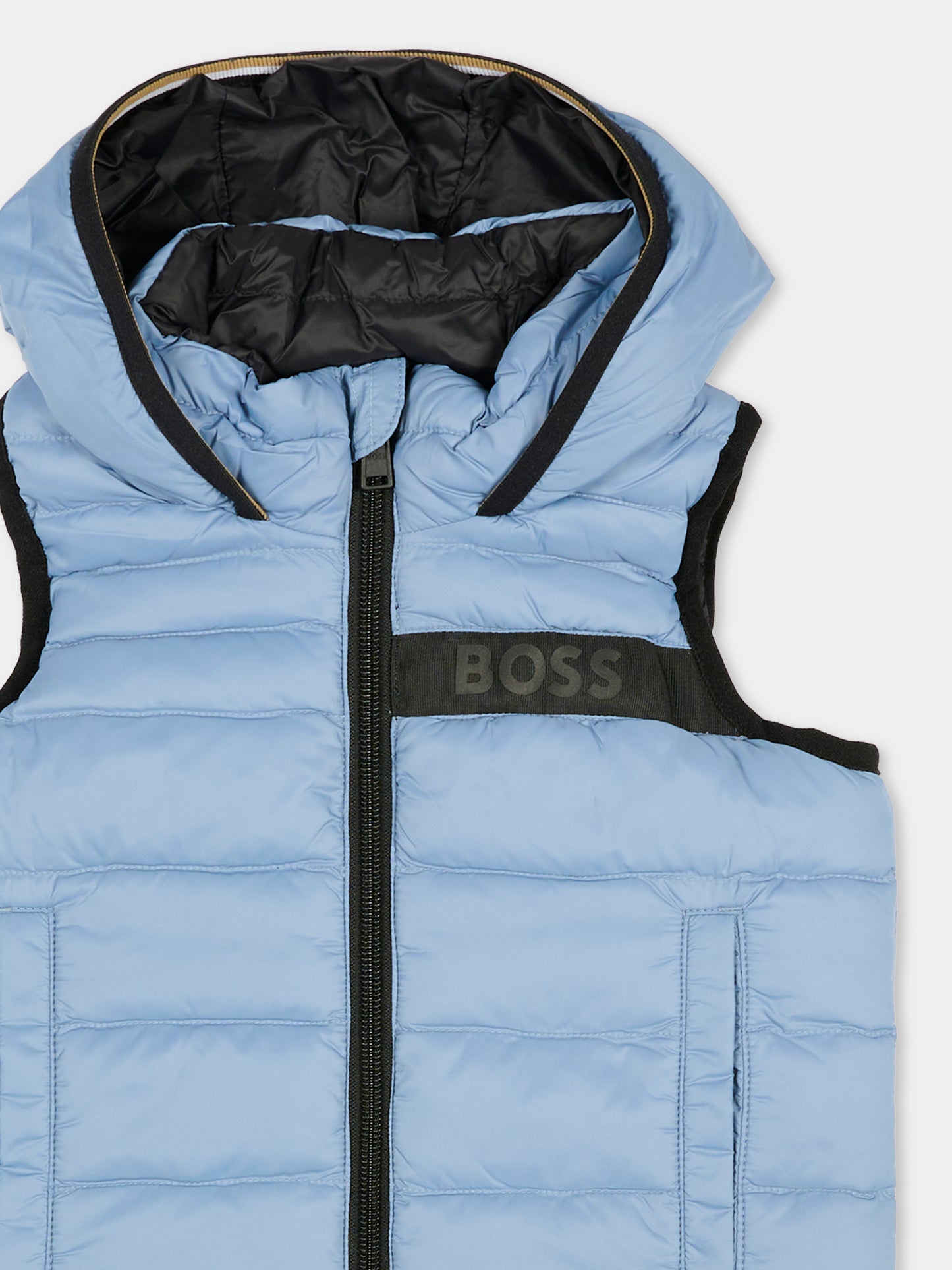 Gilet reversibile celeste per neonato con logo,Boss,J51255 049