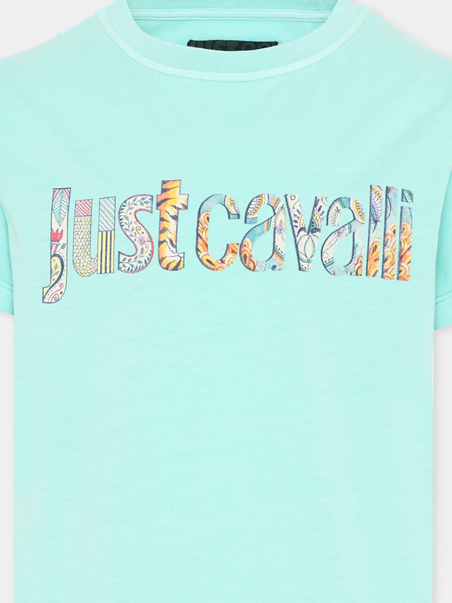 T-shirt verde per bambino con logo,Just Cavalli Kids,JBP26183TS GREEN OCEAN WAVE