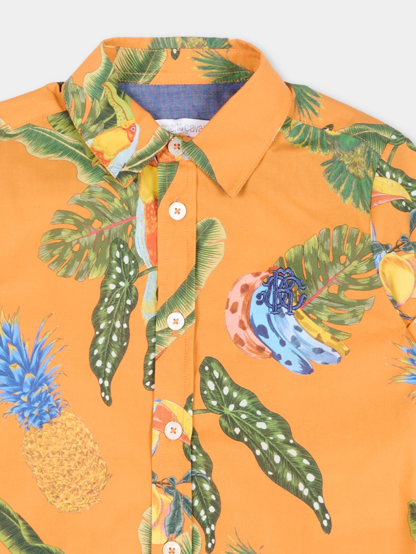 Camicia arancione per neonato con stampa tropicale,Roberto Cavalli Kids,CIP26089CA TROPICANA ORANGE