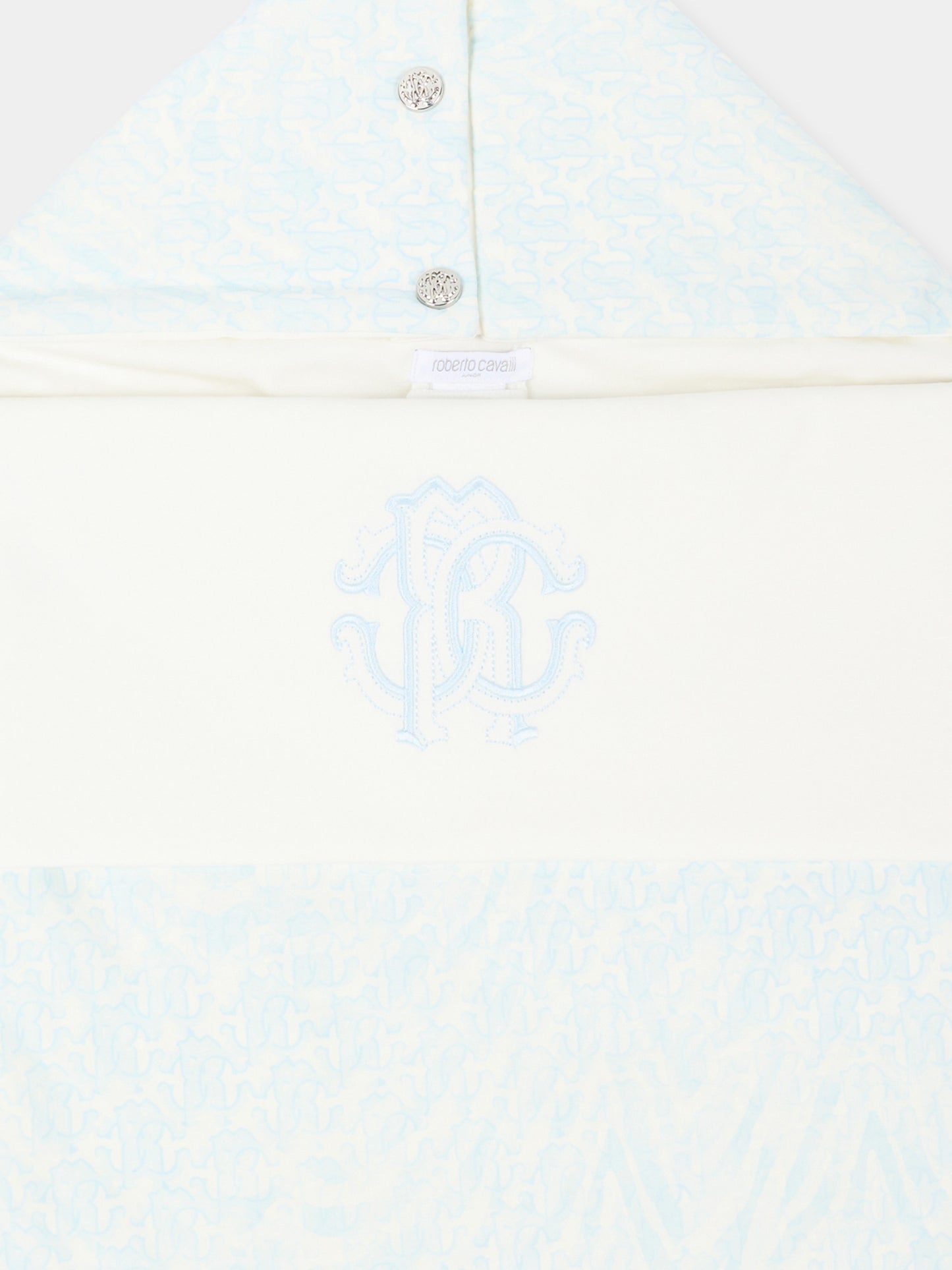 Sacco nanna celeste per neonato con monogram,Roberto Cavalli Kids,CLP26012SN ZEBRA CELESTE