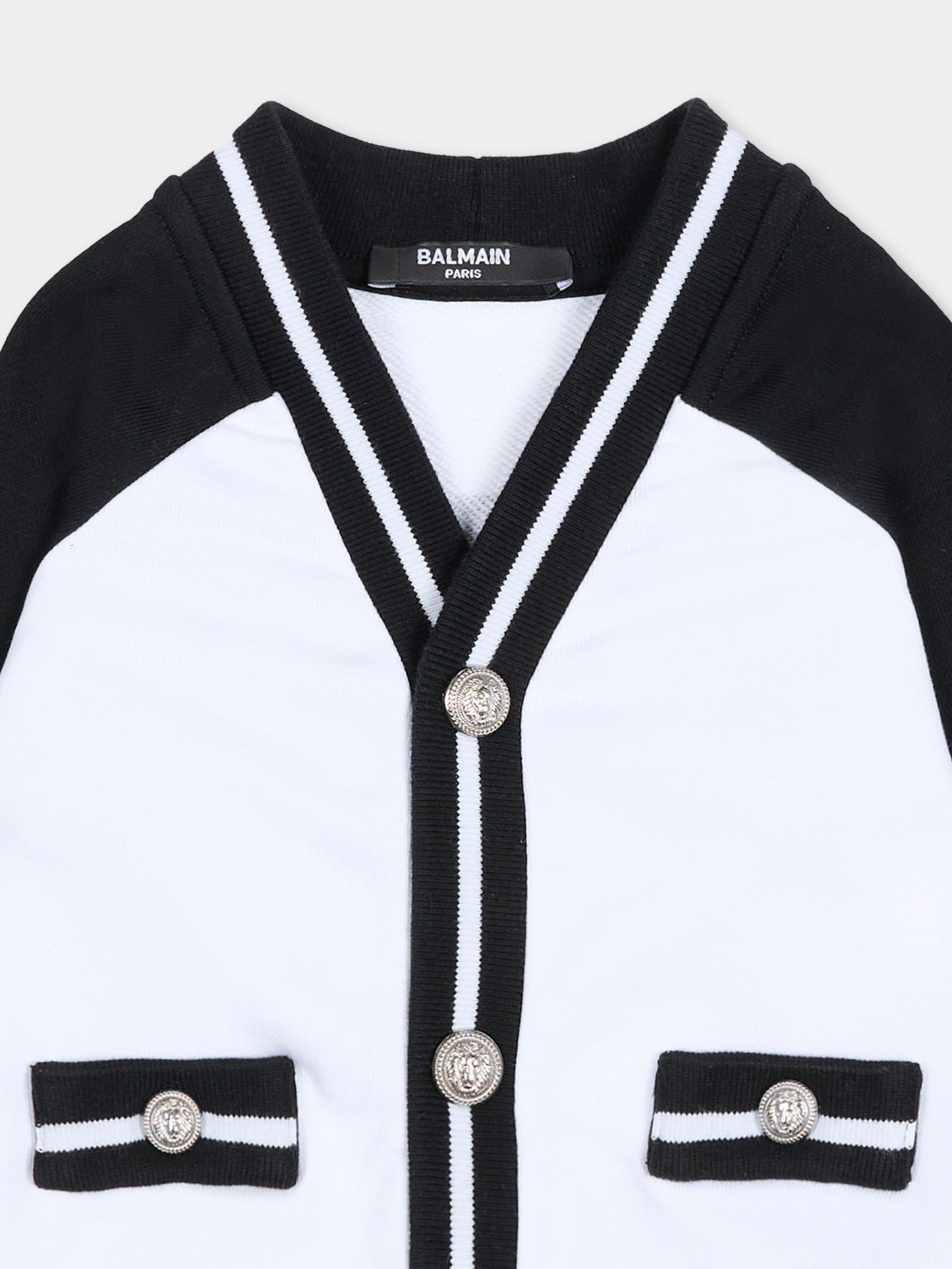 Cardigan bianco per neonata con logo,Balmain Kids,BU4030 Z0081 100NE