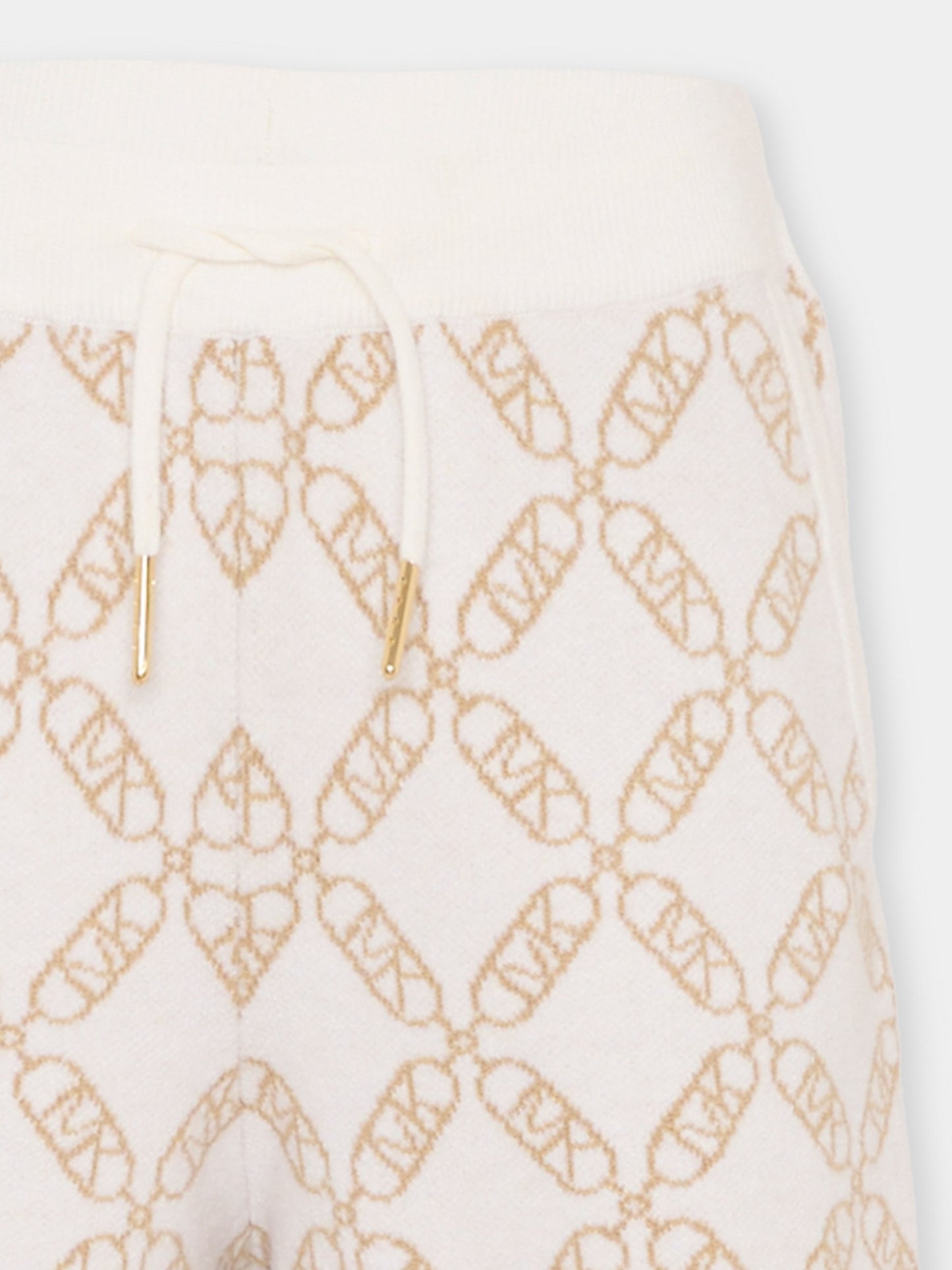 Pantaloni avorio per bambina con logo all over,Michael Kors,R30452 N52