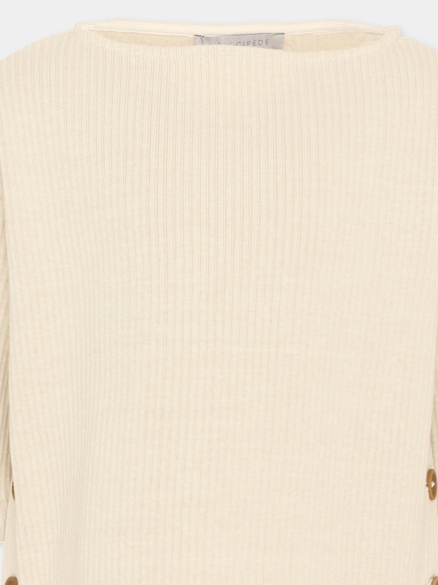 T-shirt beige per bambina con bottoni,Vélocipède,VLC-SS26-TS003 OYSTER