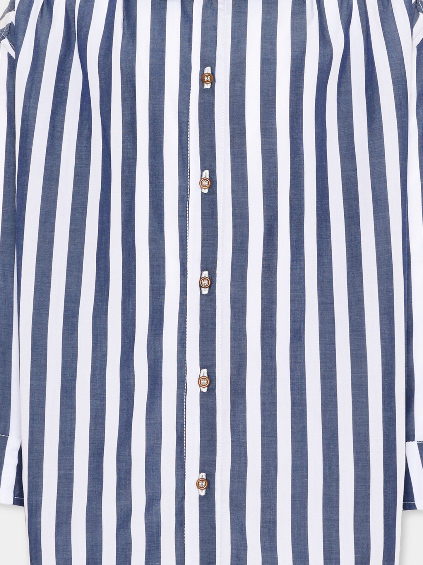 Camicia bianca per bambini a righe,Vélocipède,VLC-AW25/26-SH001 WHITE AND BLUE