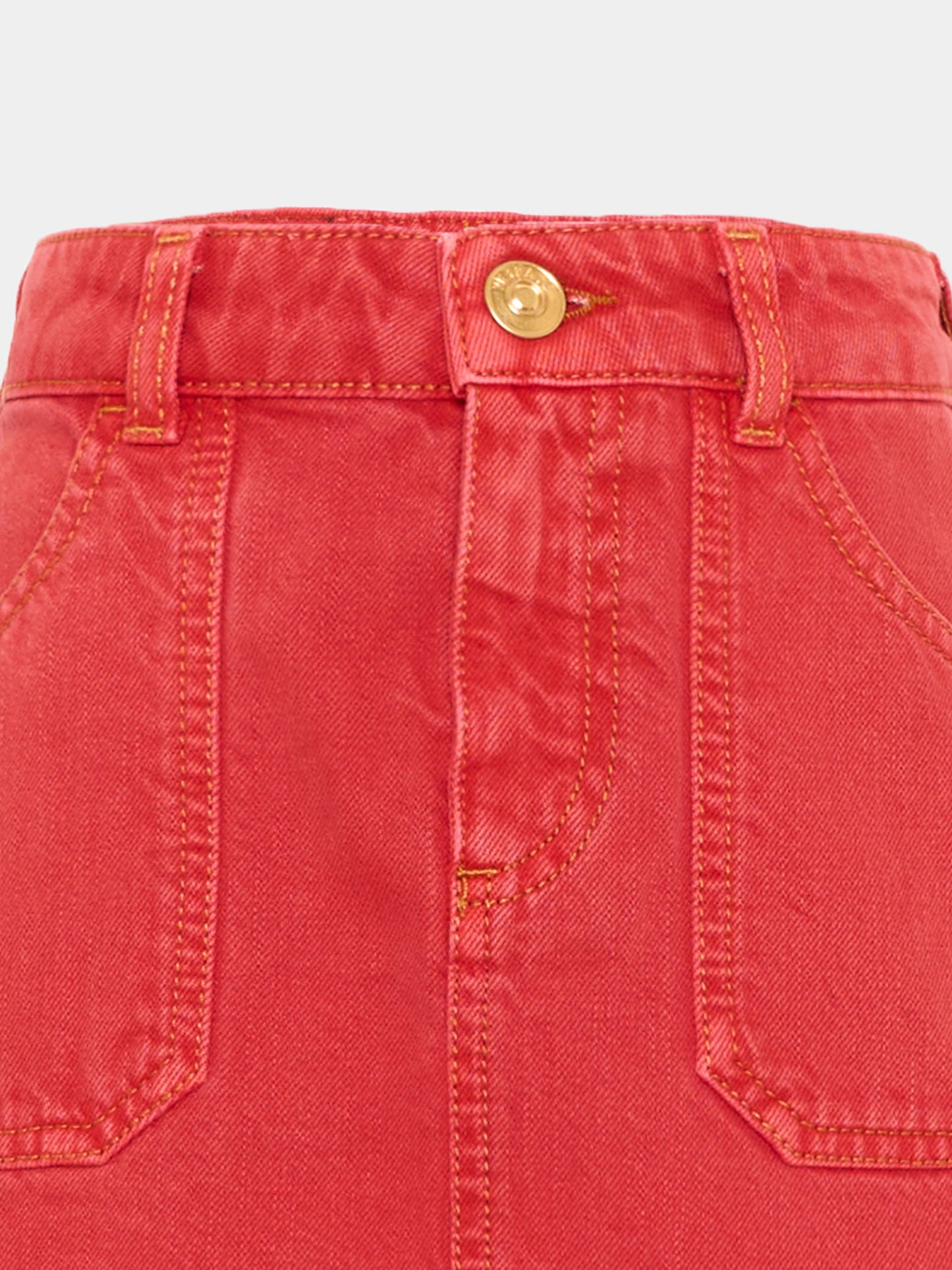 Gonna rossa in denim per bambina con logo,Versace,1025059 1A18198 1D160