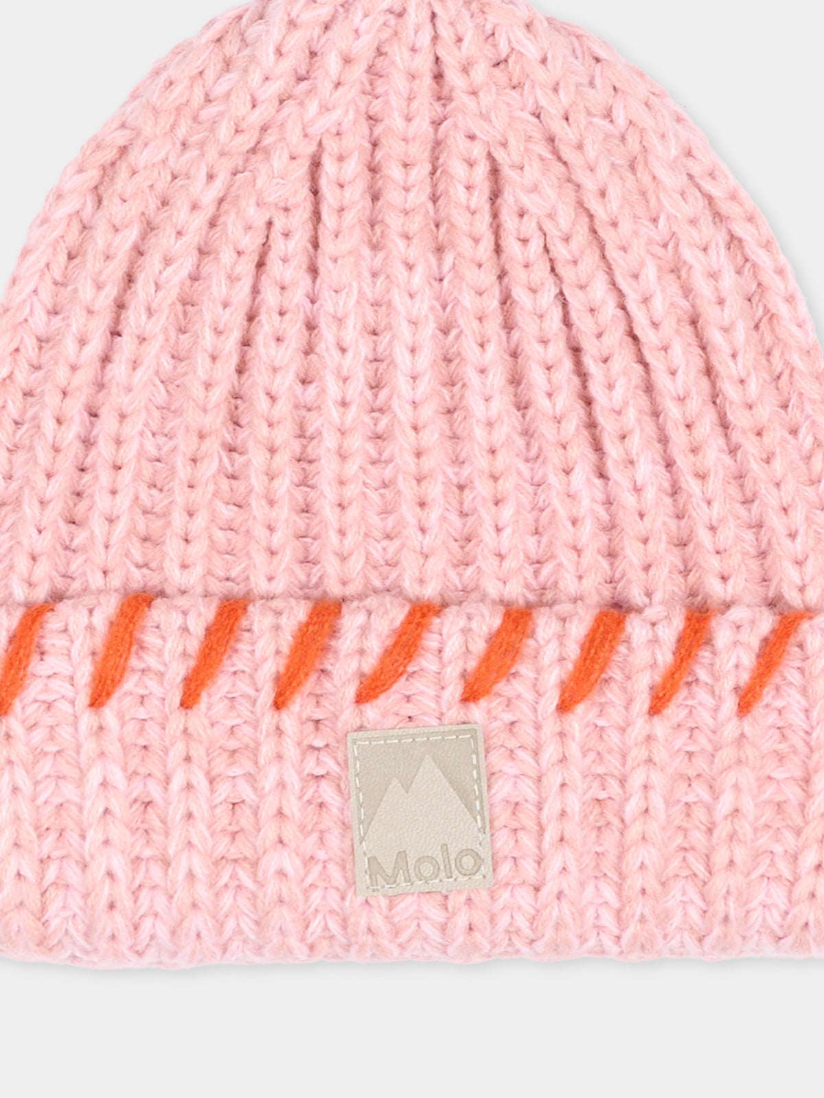 Berretto in maglia rosa karina per bambina con logo,Molo,7W26S311 8882