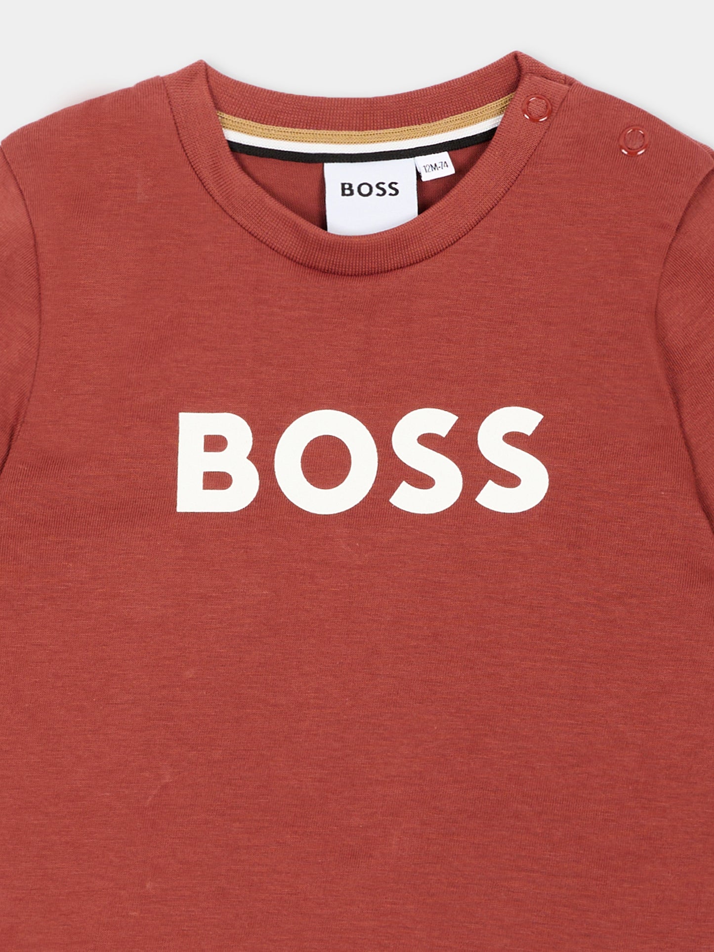 T-Shirt bordeaux per neonato con logo,Boss,J52712 95G
