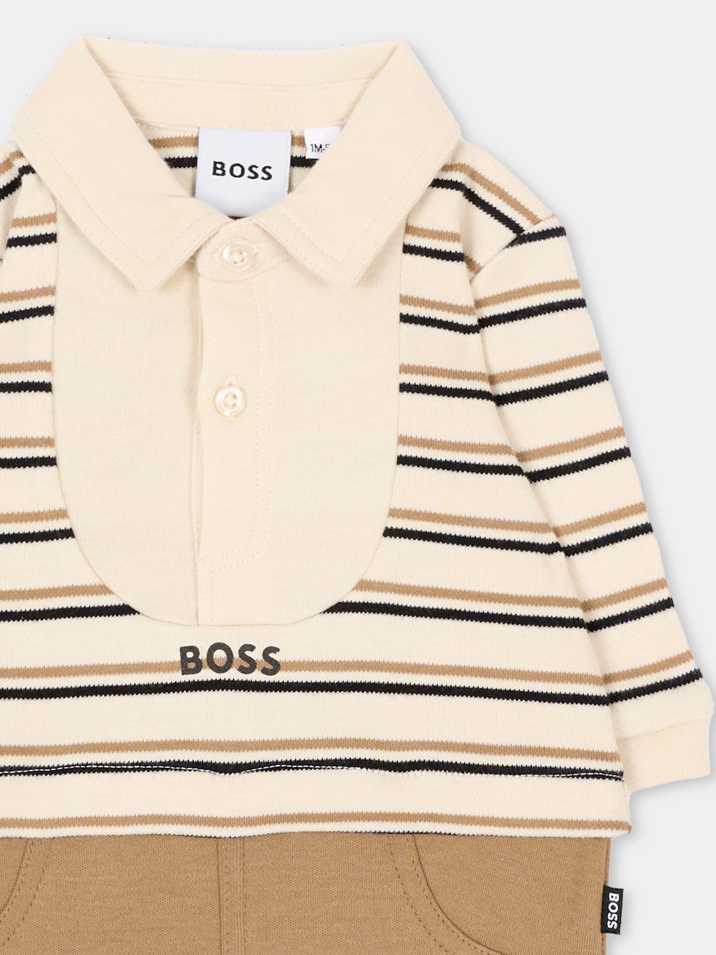 Tutina beige per neonato a righe,Boss,J53299 21K