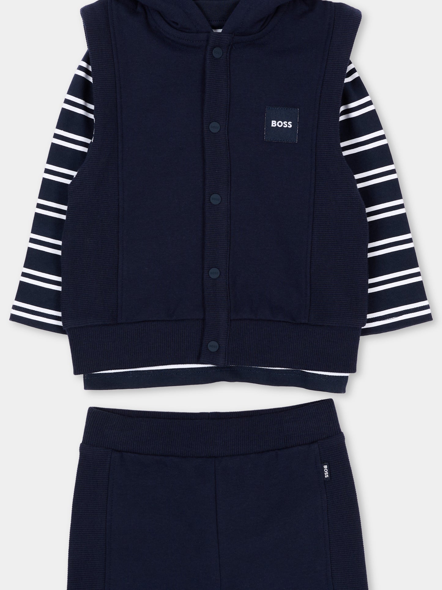 Completo sportivo lungo blu per neonato con logo,Boss,J53311 849