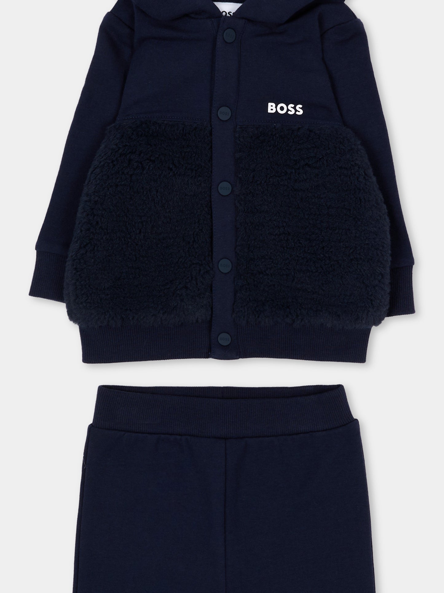 Completo sportivo lungo blu per neonato con logo,Boss,J53312 849