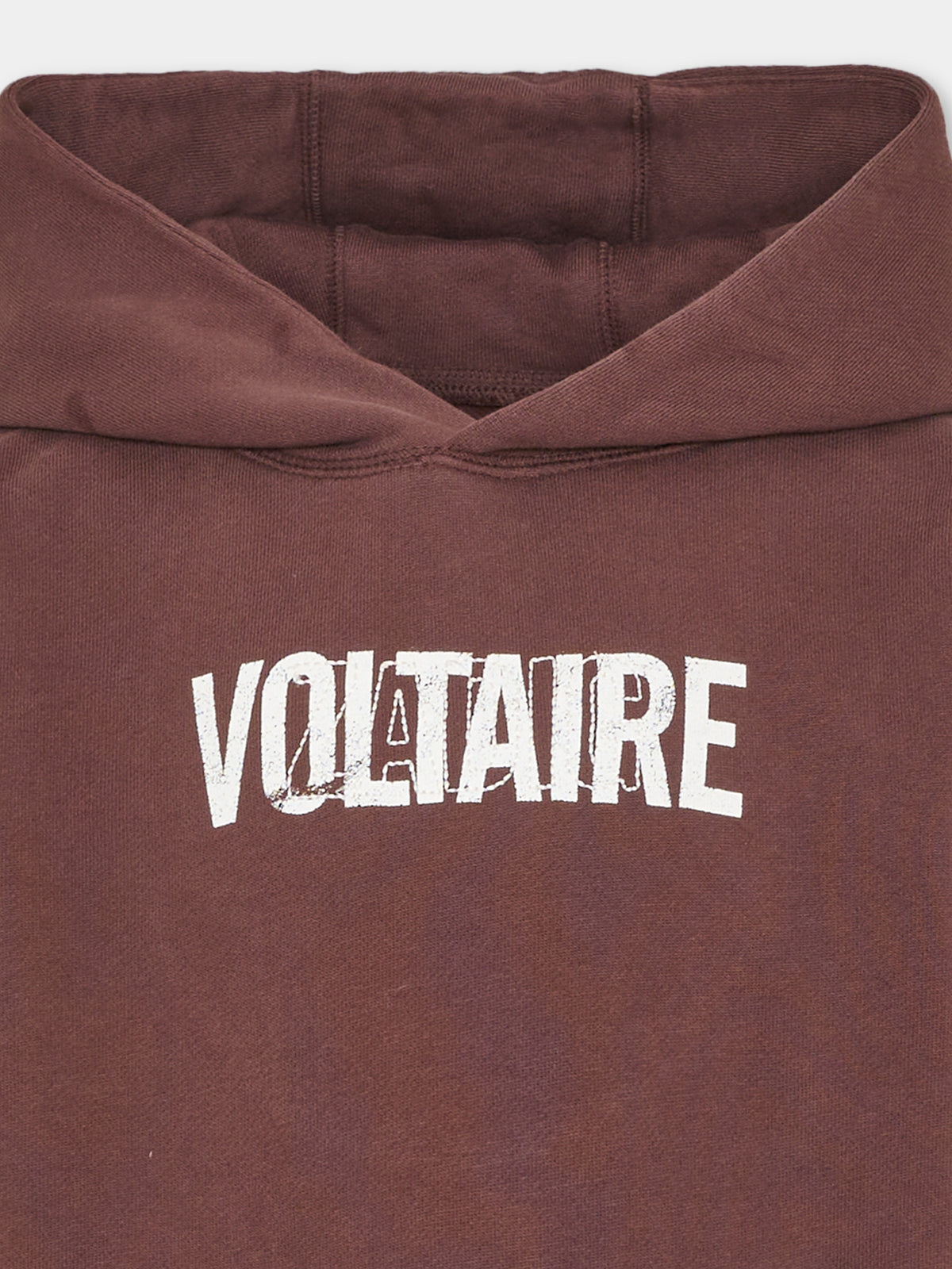Felpa con cappuccio marrone per bambini con logo,Zadig & Voltaire Kids,X60847 319