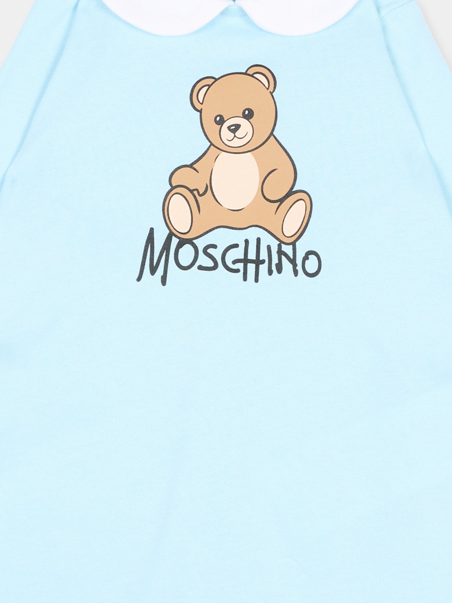 Tutina azzurra per neonato con Teddy Bear,Moschino Kids,M5Y037 LCA40 40304