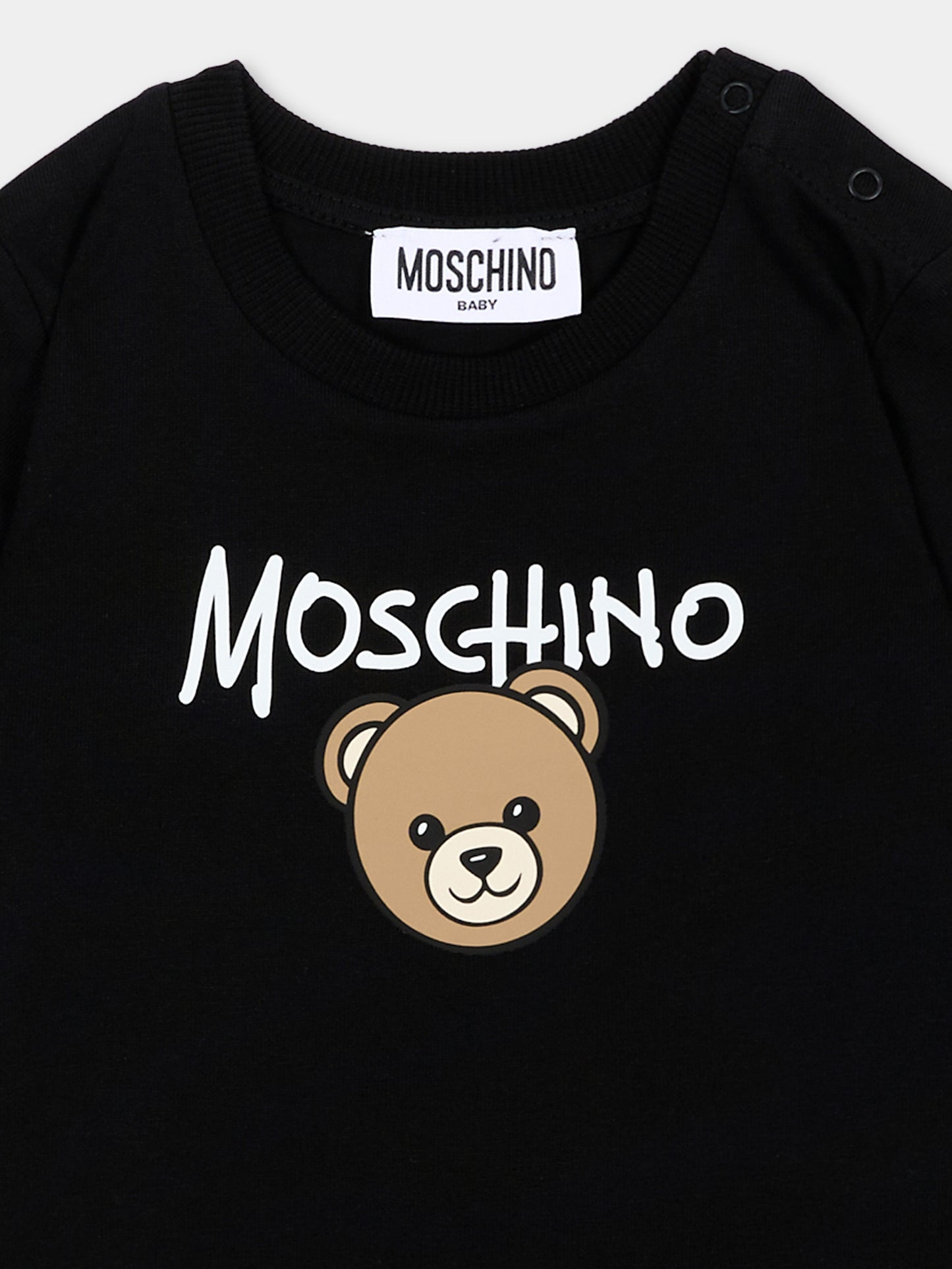 T-Shirt nera per neonati con Teddy Bear,Moschino Kids,M6M047 LAA34 60100
