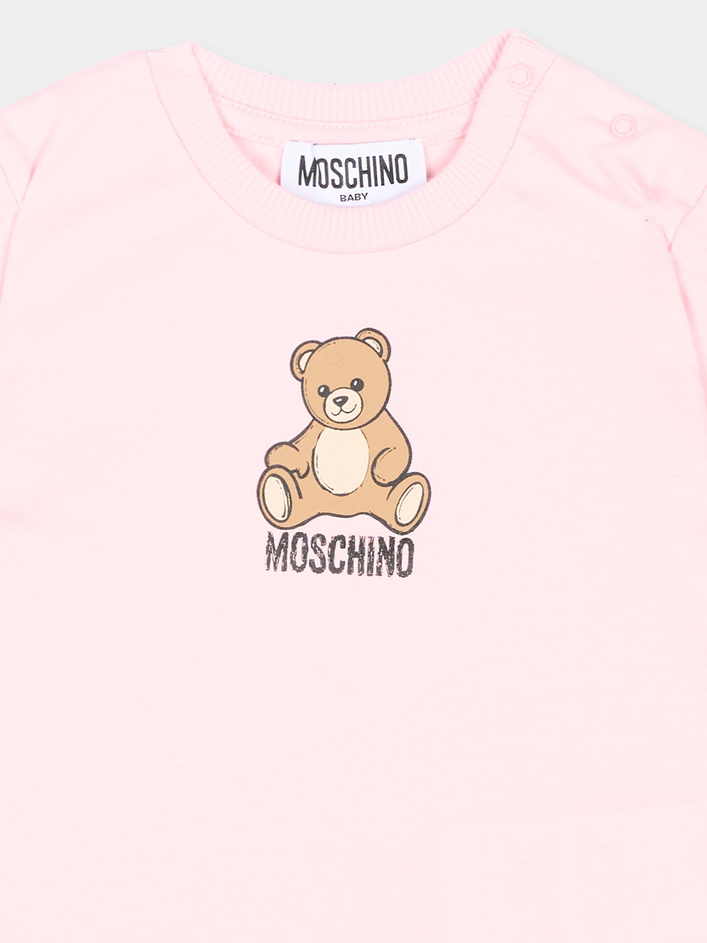 T-Shirt rosa per neonata con Teddy Bear,Moschino Kids,M9M047 LAA10 50209