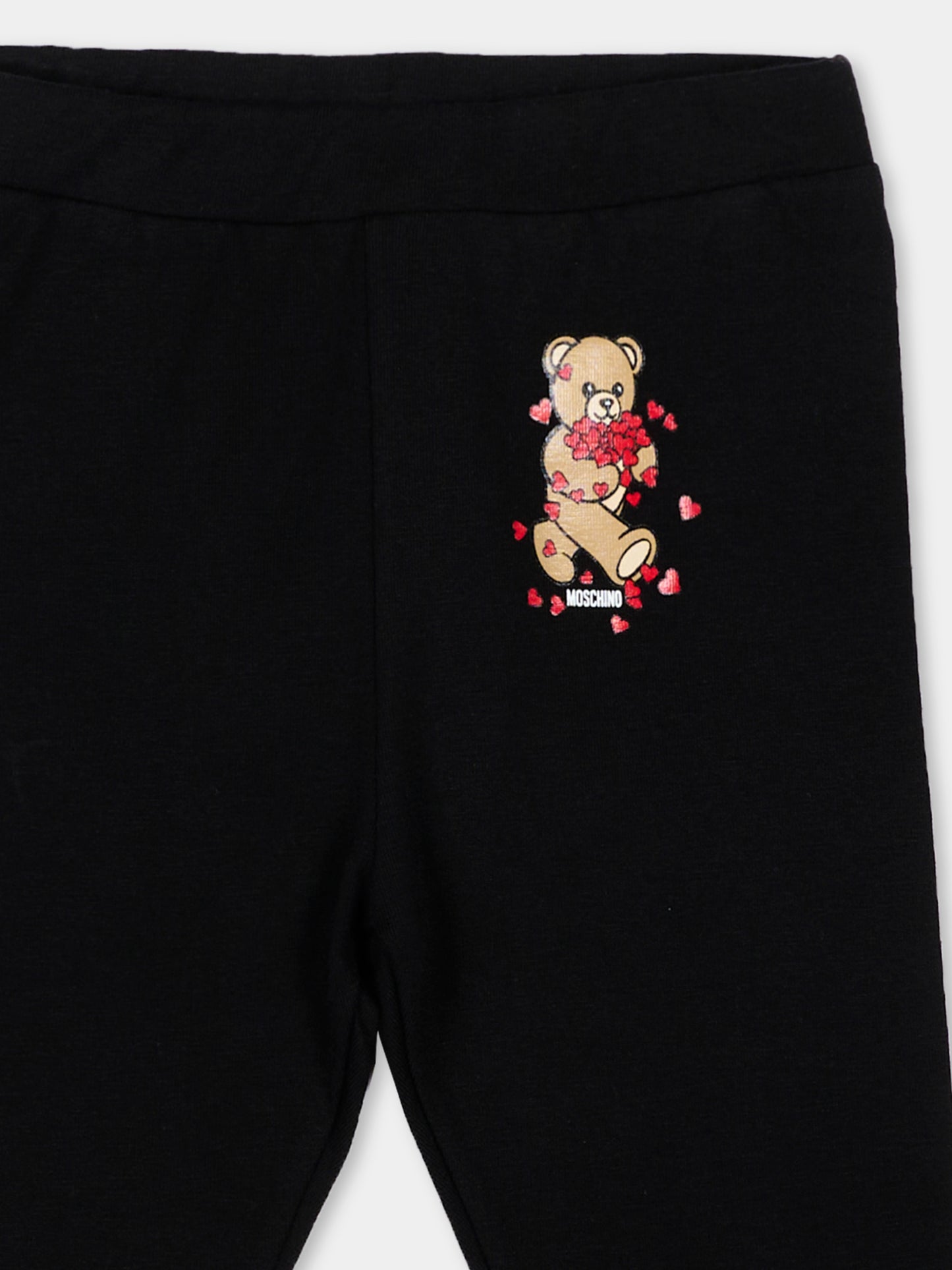 Leggings nero per neonata con Teddy Bear,Moschino Kids,MDP03O LBA11 60100
