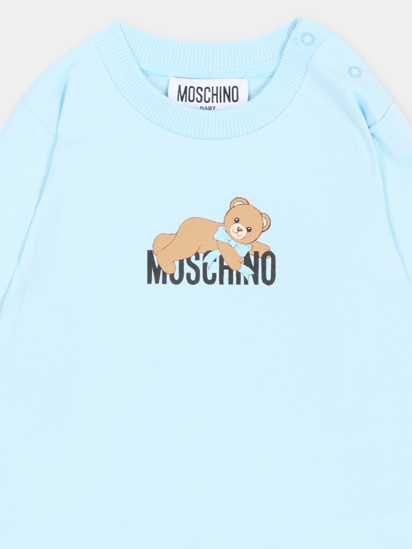 T-Shirt azzurra per neonato con Teddy Bear,Moschino Kids,MSO014 LAA10 40304