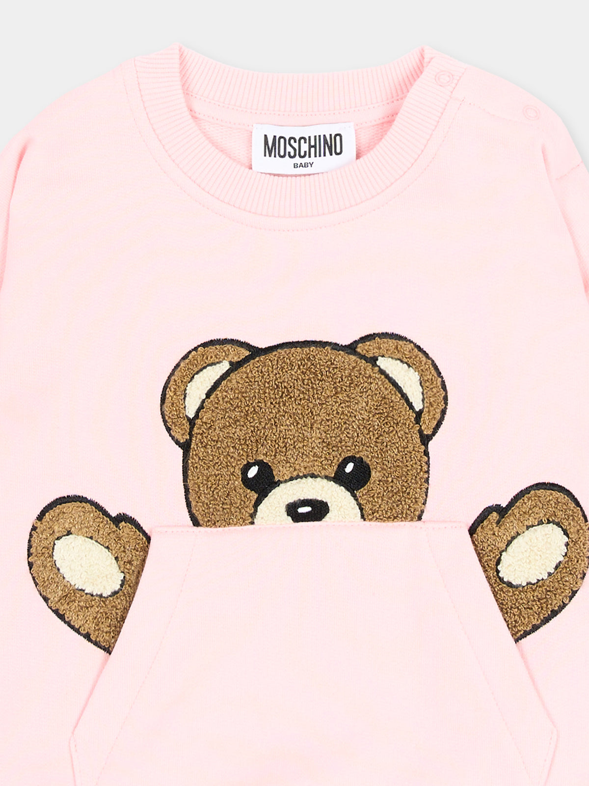 Felpa girocollo rosa con Teddy Bear per neonata,Moschino Kids,MUF06K LCA93 50209