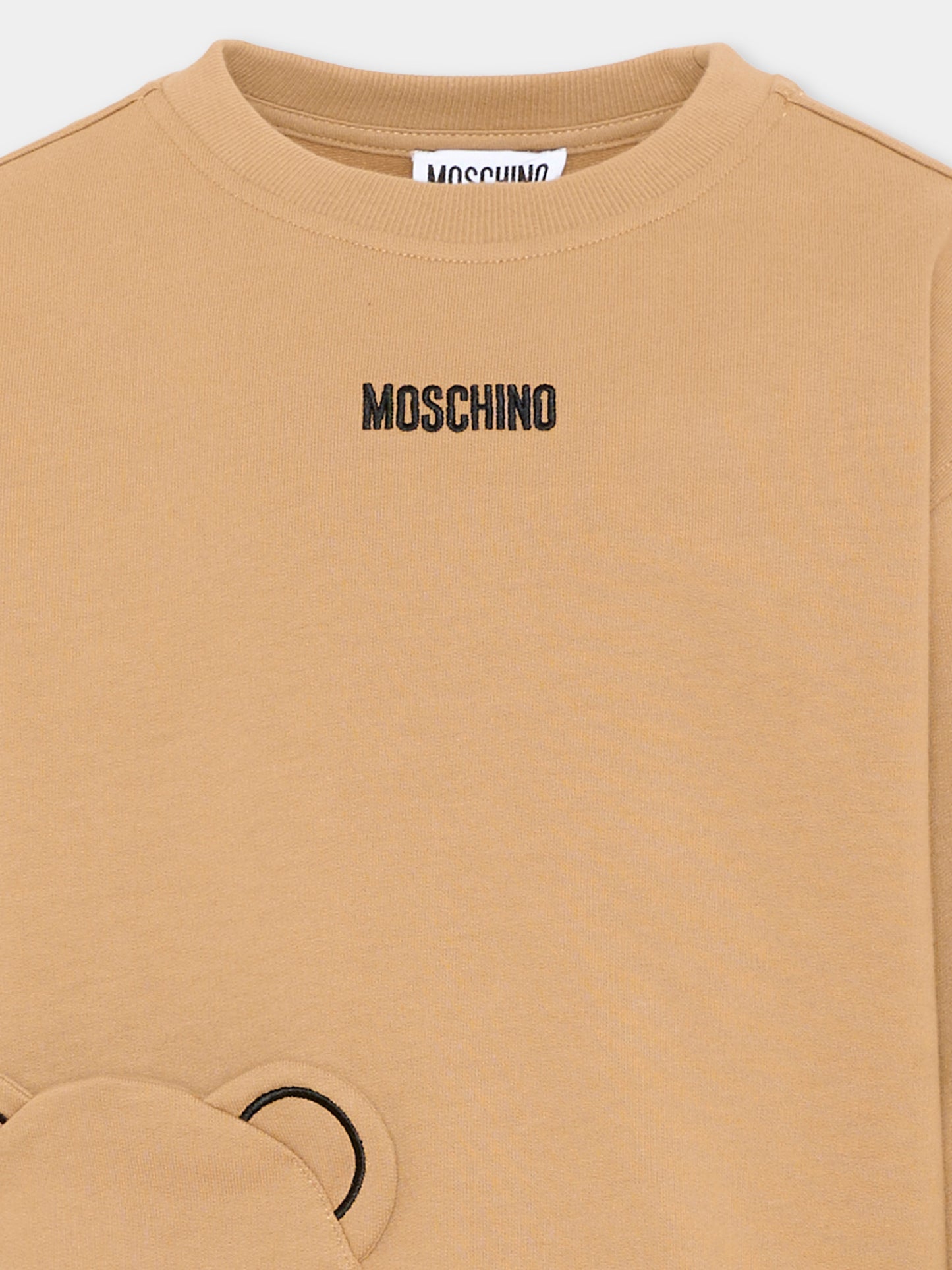 Felpa girocollo beige per bambini con Teddy Bear,Moschino Kids,HMF095 LCA93 20351