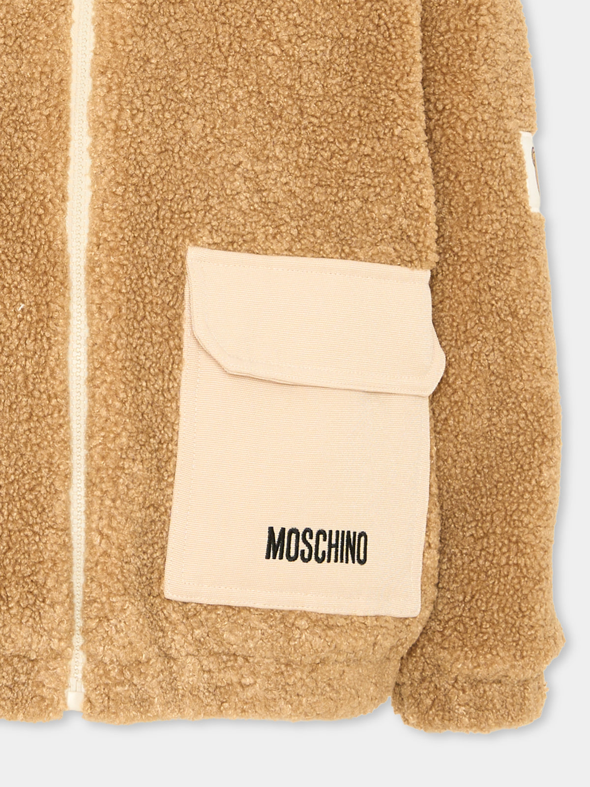 Ecopelliccia beige con cappuccio per bambini,Moschino Kids,HUS05R LIA00 20351