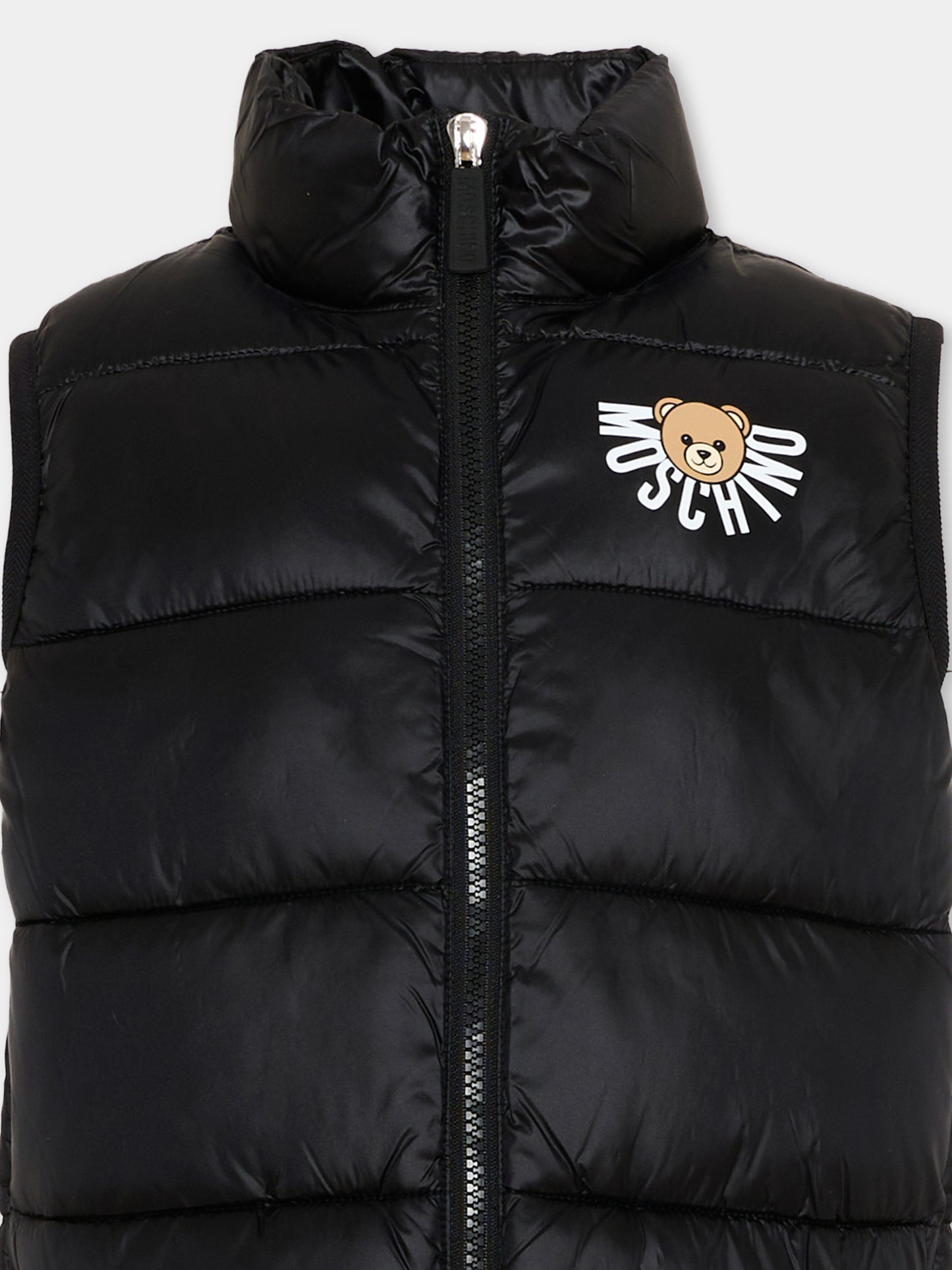 Gilet nero per bambini con logo e Teddy Bear,Moschino Kids,HQS02K L3A32 60100