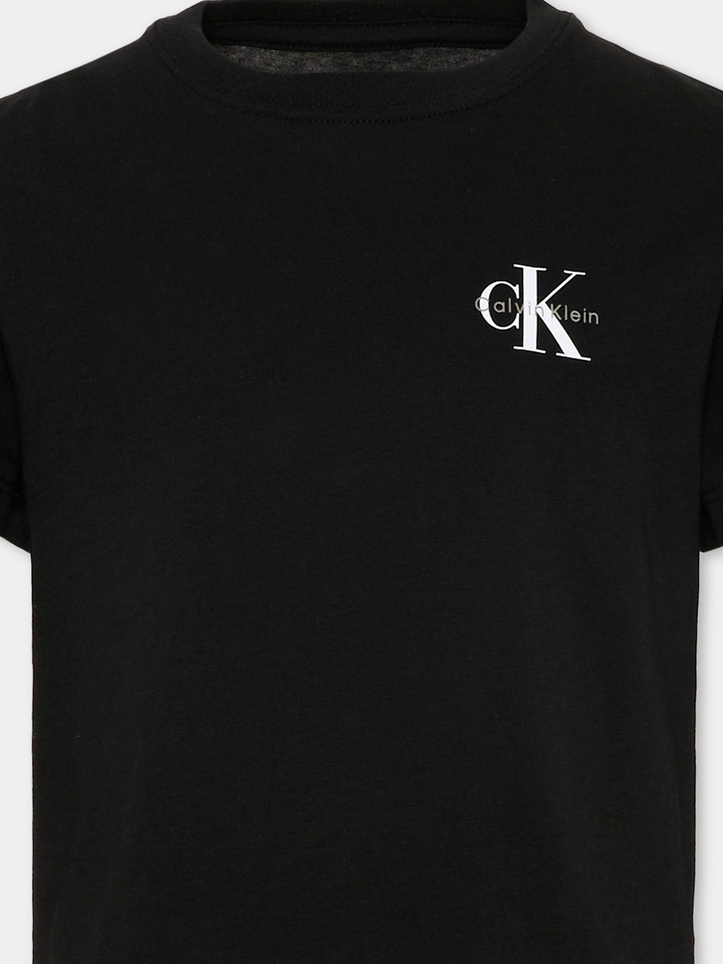 T-Shirt nera per bambini con logo,Calvin Klein Kids,IU0IU00719 BEH
