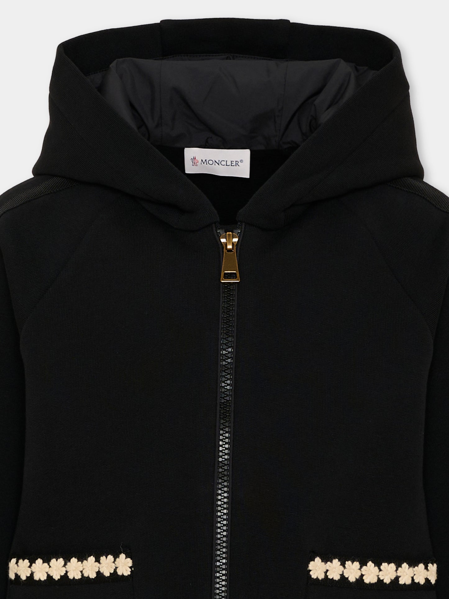 Felpa con cappuccio nero per bambina logo,Moncler Kids,L2954 8G00033 899PS 999