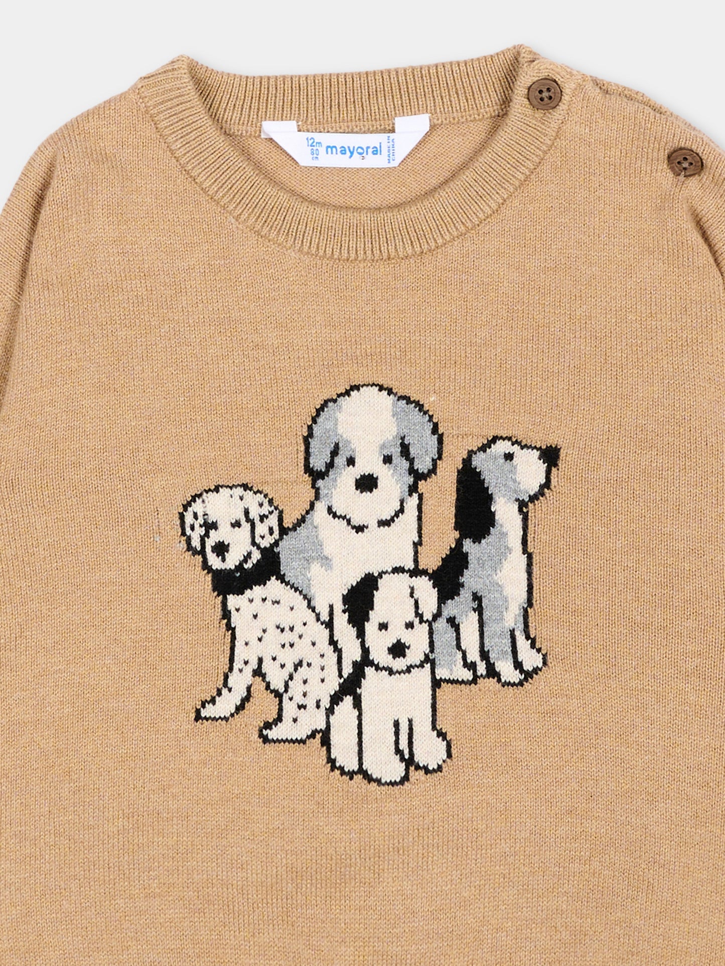 Maglione beige per neonato con cagnolini,Mayoral,2372 078