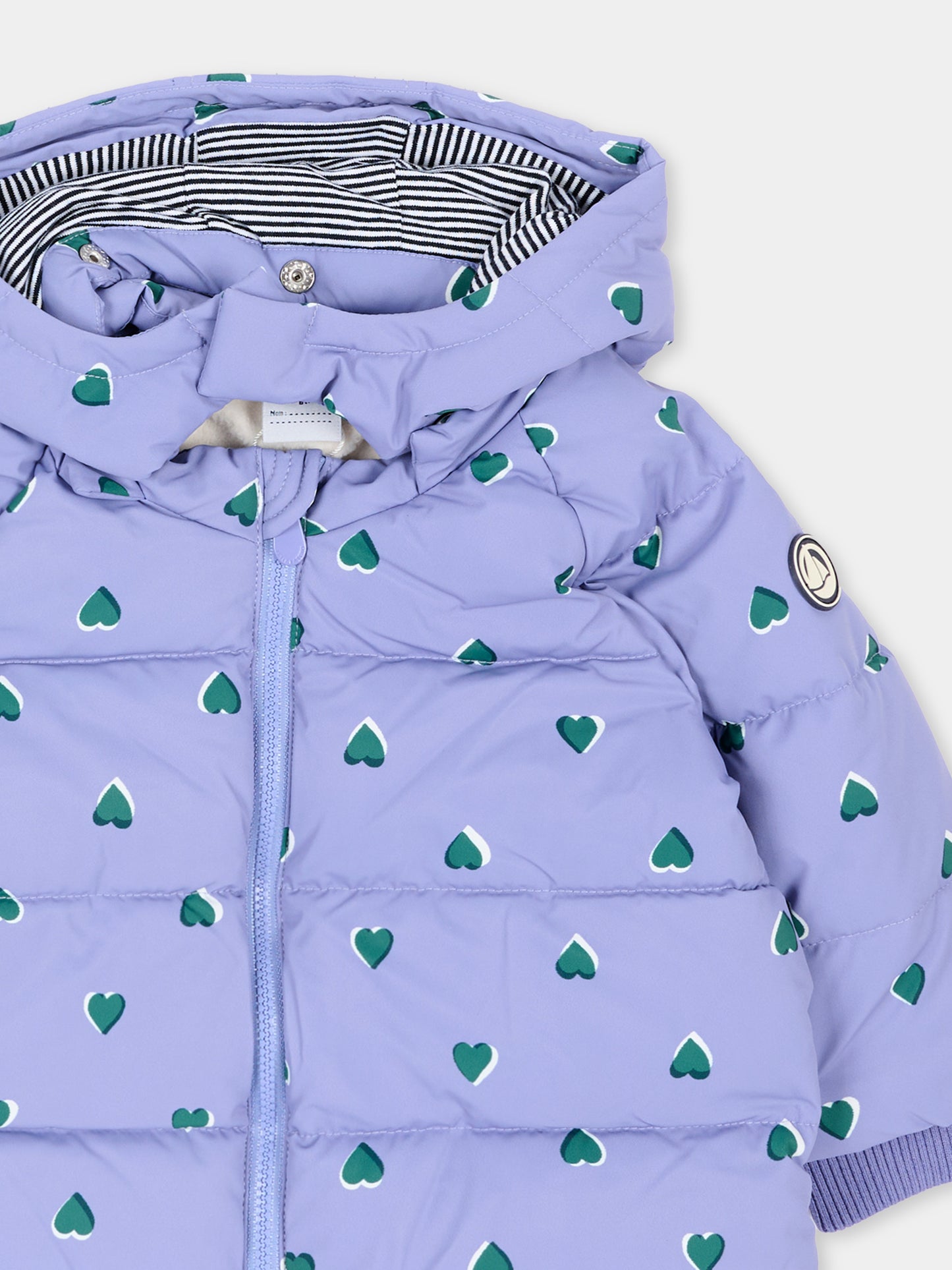 Piumino lilla per neonata con cuori,Petit Bateau,A0GSB 07