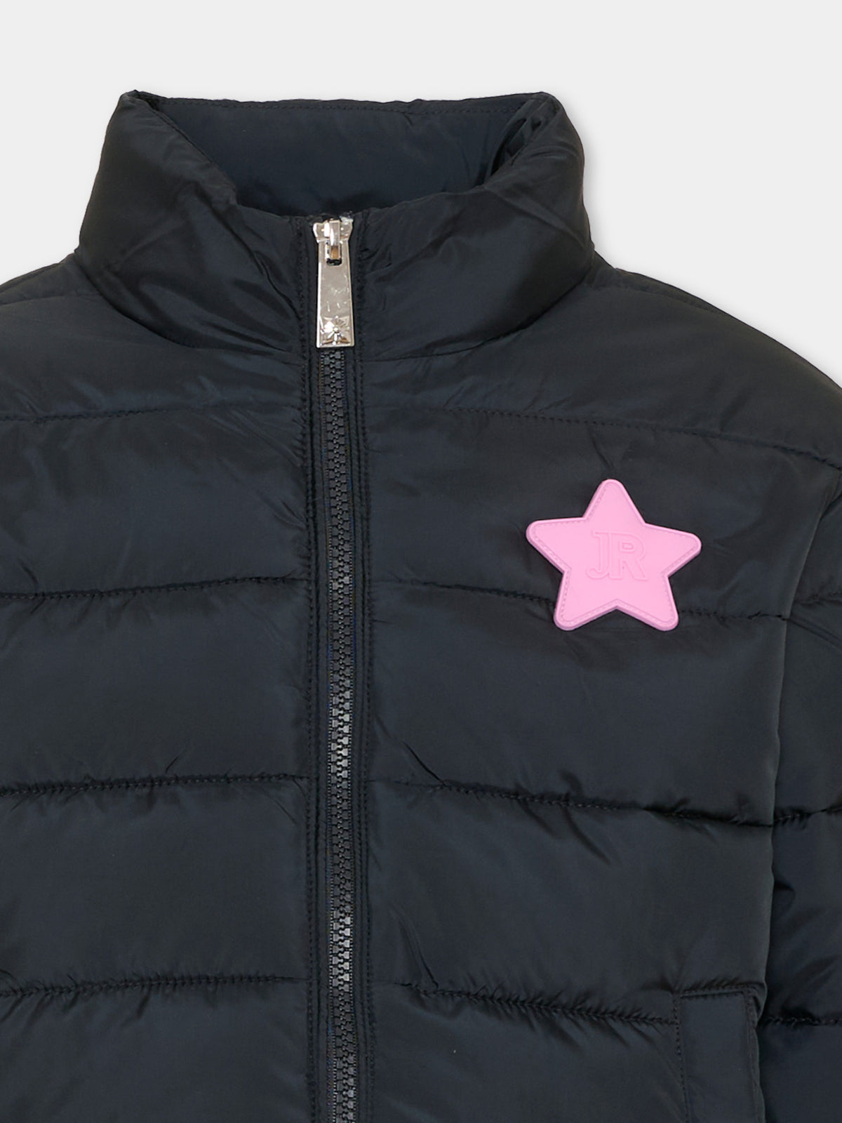 Piumino nero per bambina con stella,Richmond,RGA26011PI BLACK/P.B. BLACK