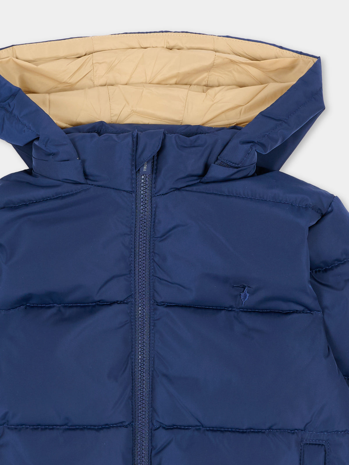 Piumino blu navy per neonato con cappuccio,Trussardi Junior,TIA26001PI BLUE_NAVAL BLUE NAVAL