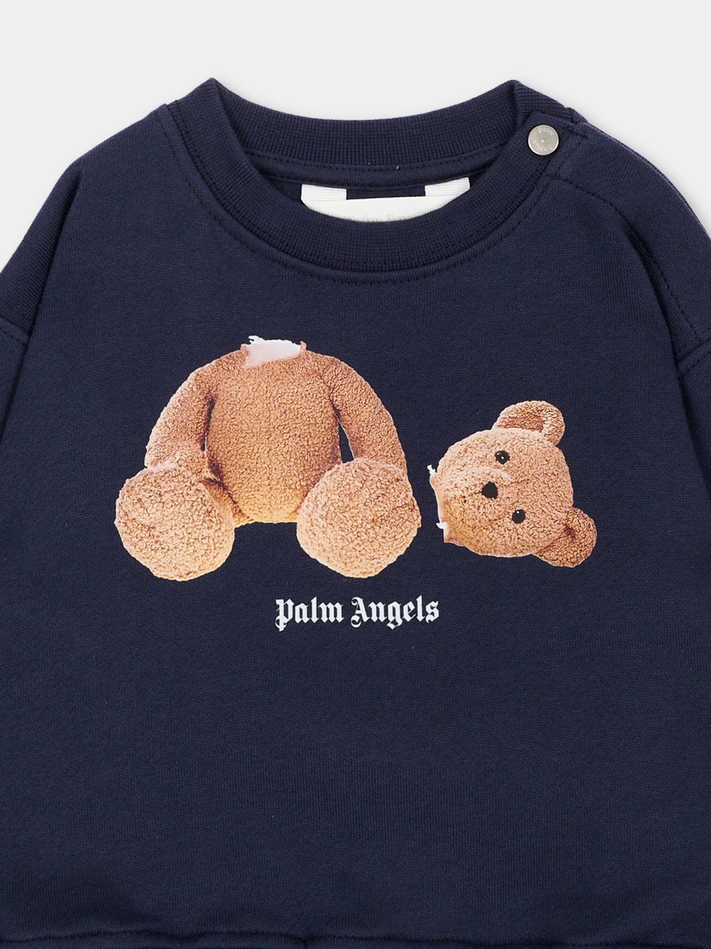 Felpa blu per neonato con teddy bear,Palm Angels,F6PANBSW192 1528