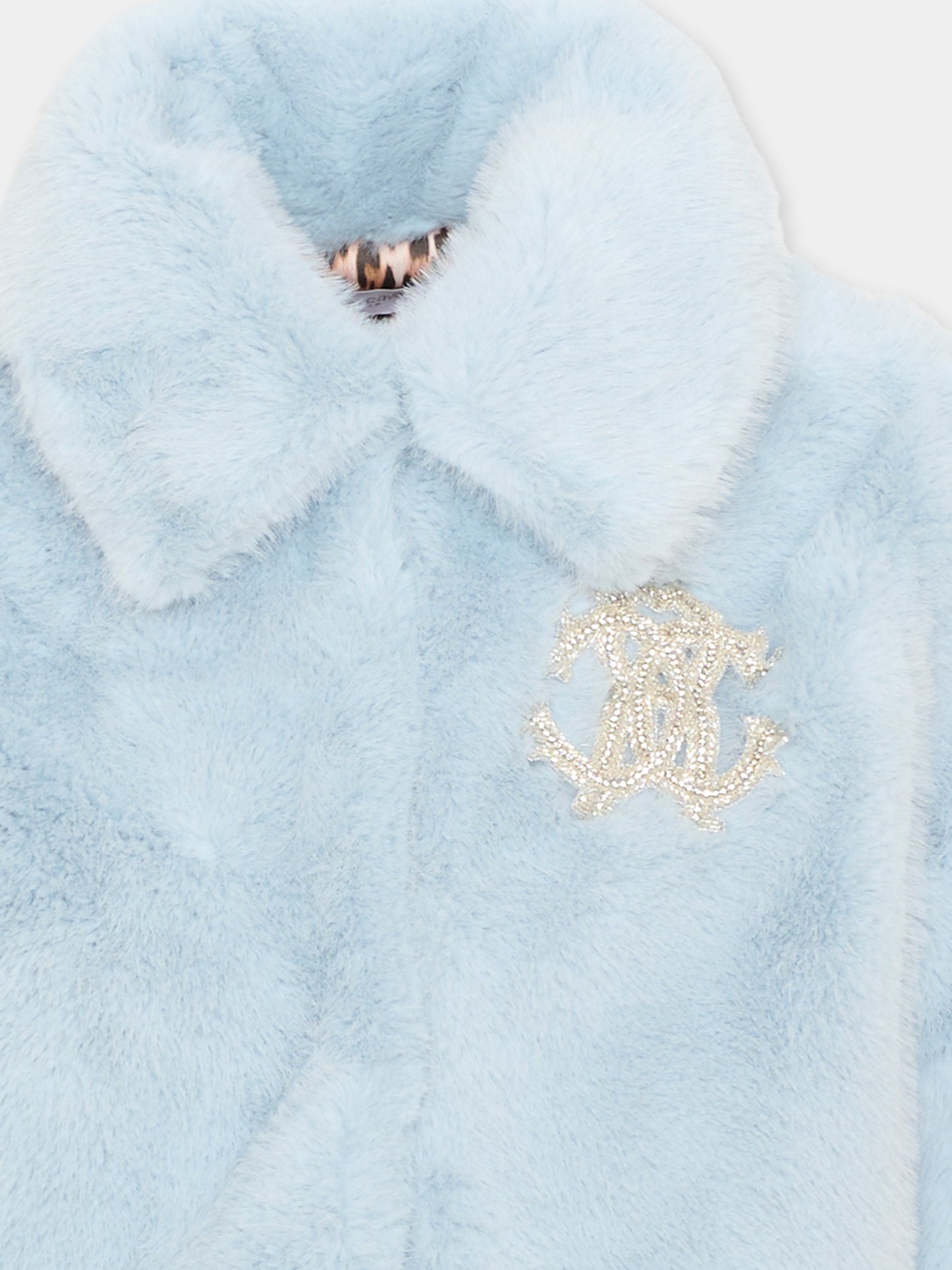 Ecopelliccia celeste per bambina monogramma,Roberto Cavalli Kids,CGA26048PL SKYRIDE/GN