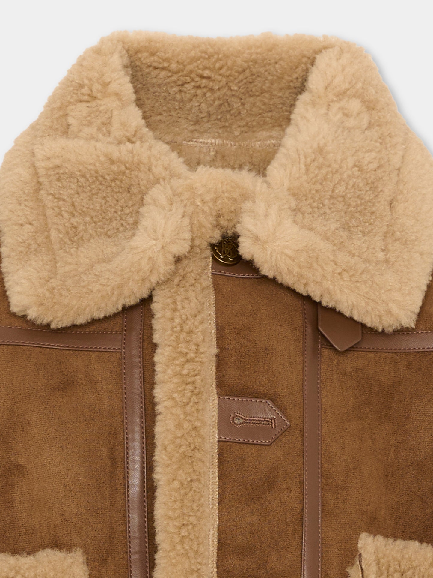 Ecopelliccia marrone per bambini con logo,Roberto Cavalli Kids,CBA26114MT BROWN_R/BM