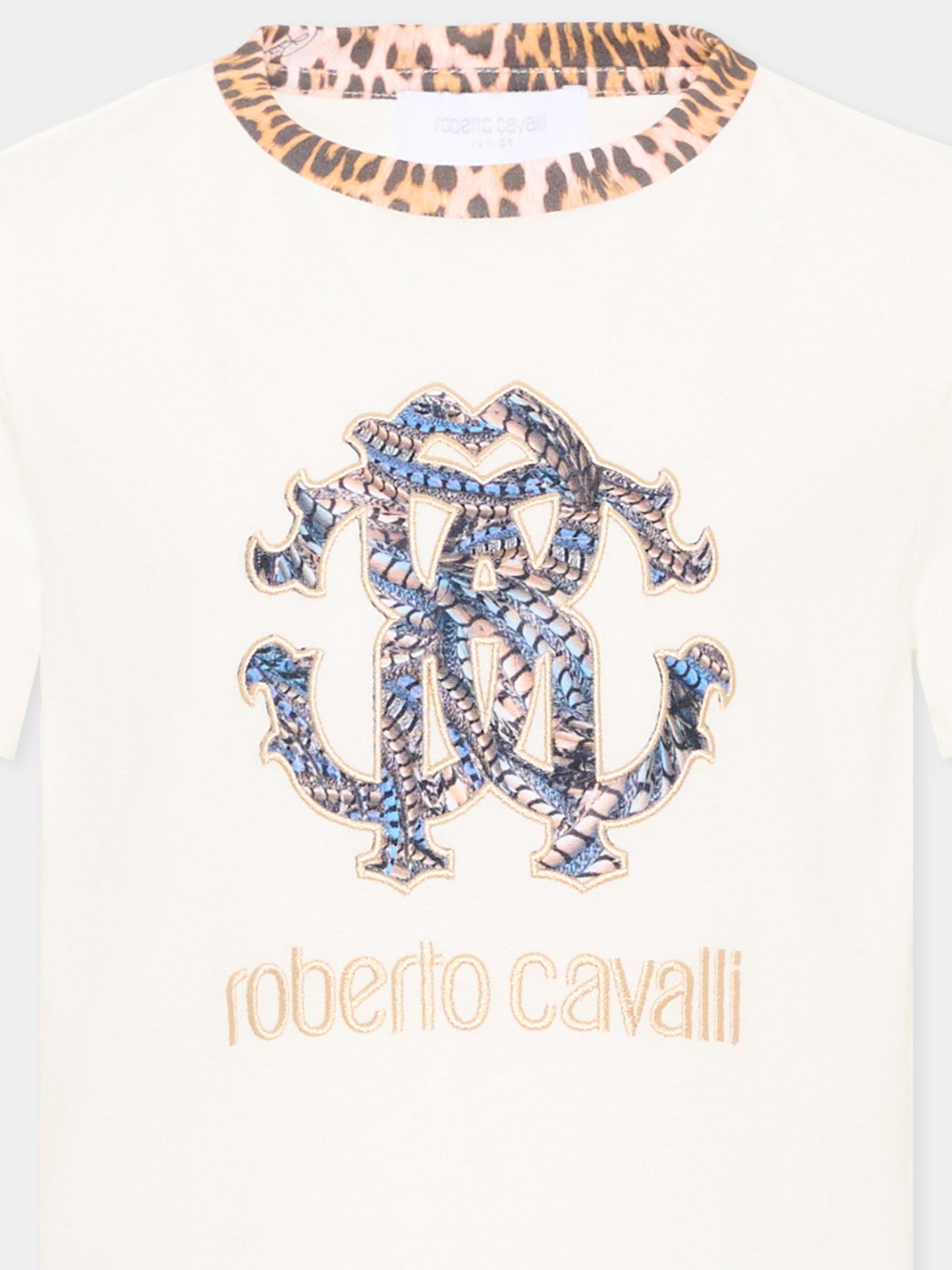 T-shirt avorio per bambina con logo,Roberto Cavalli Kids,CGA26046TS AVORIO_C.C