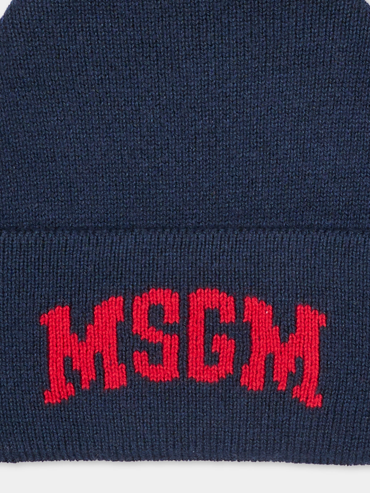 Berretto blu per bambini con logo,Msgm Kids,F6MSJUHT029 MS032
