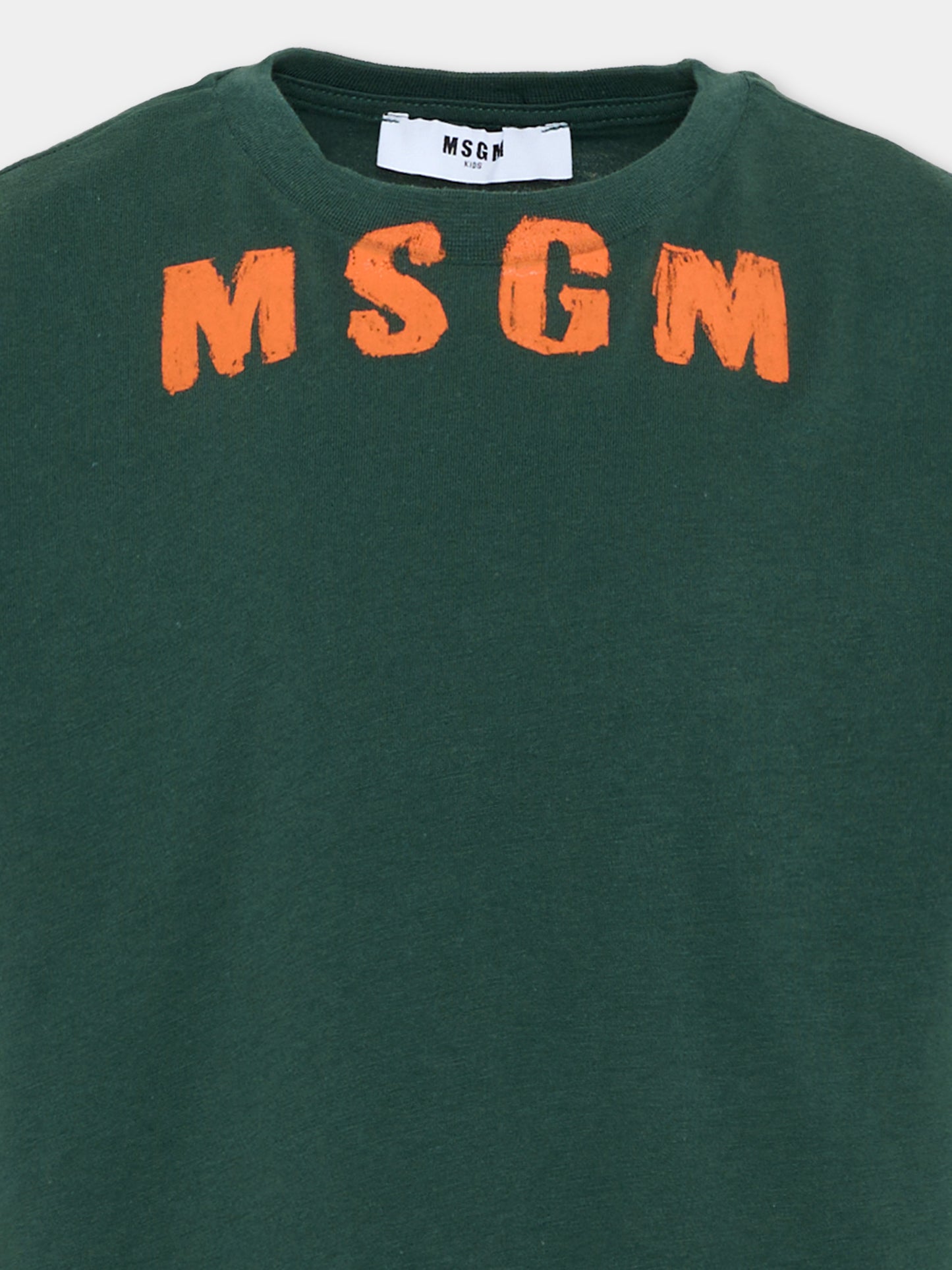 T-Shirt verde per bambino con logo,Msgm Kids,F6MSJUTH017 MS095