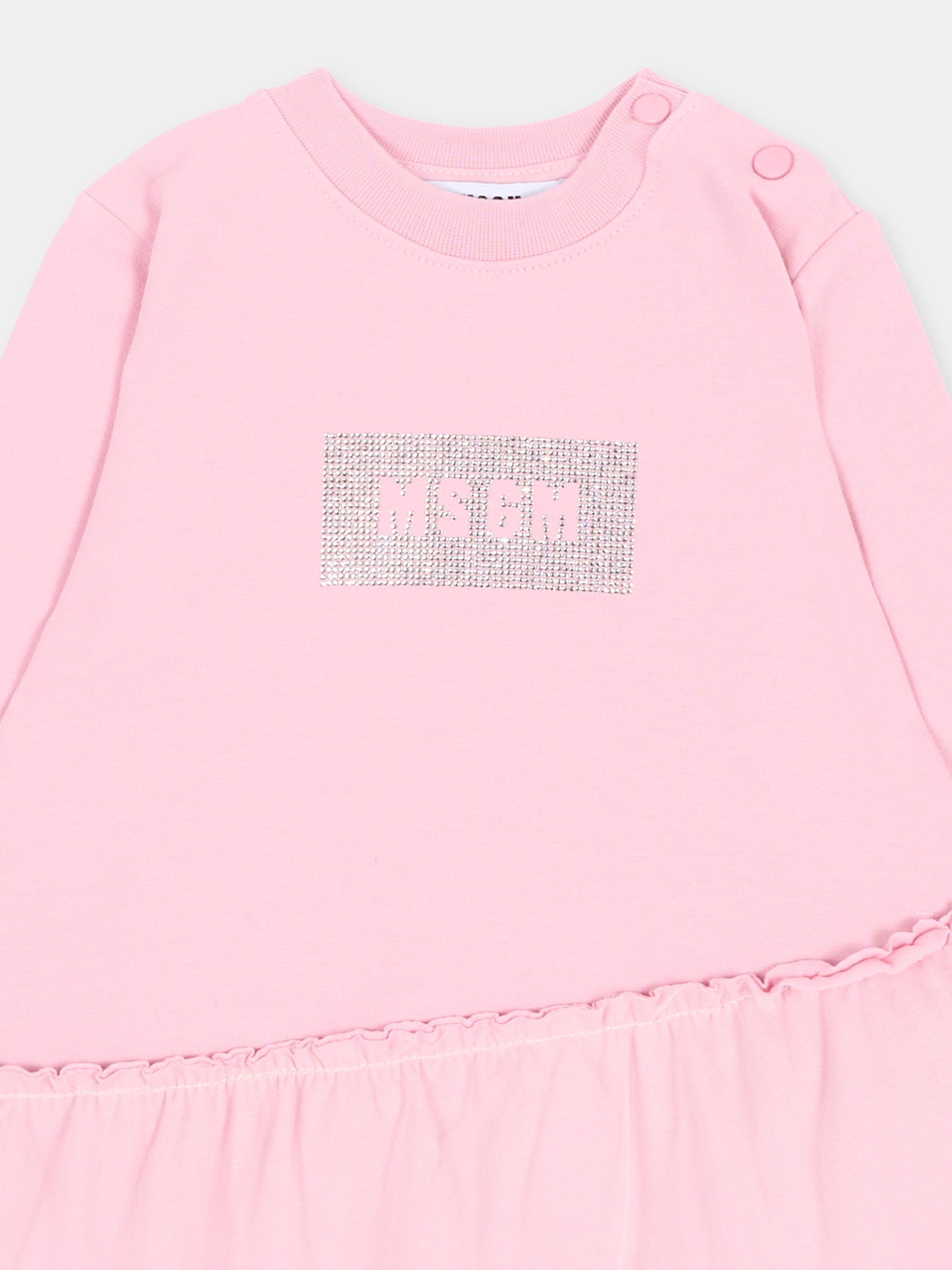 Vestito a manica lunga rosa con logo,Msgm Kids,F6MSNGDR327 MS090