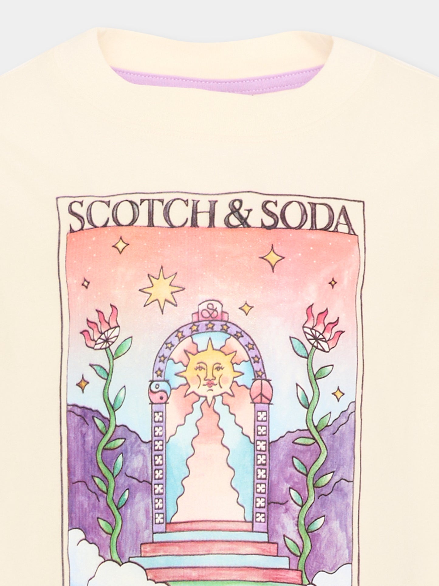 T-shirt a manica corta gialla per bambina con stampa,Scotch&soda,183472 270