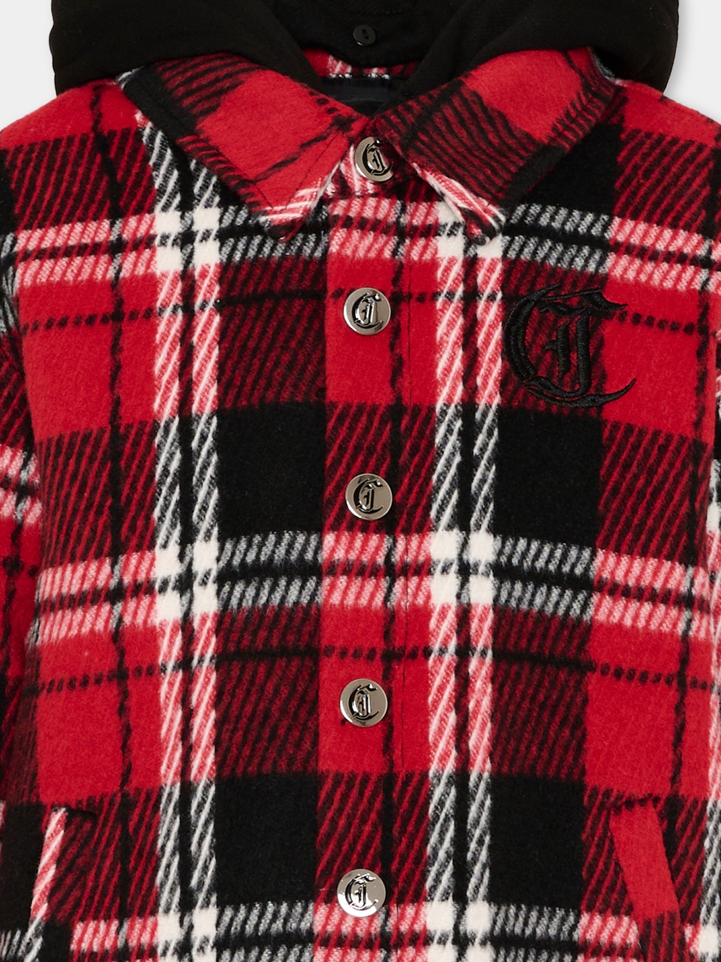 Cappotto rosso tartan per bambino con logo,Just Cavalli Kids,JBA26061CA MULTICOL.T MULTICOLOR TARTAN