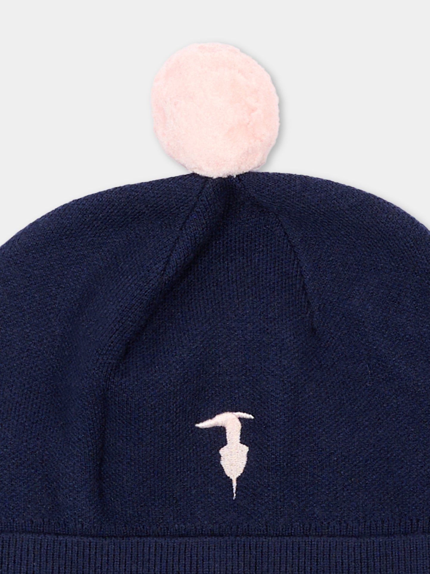 Berretto blu per bambina con pompon,Trussardi Junior,TIA26024HA BLUE_N/O-W BLUE NAVAL