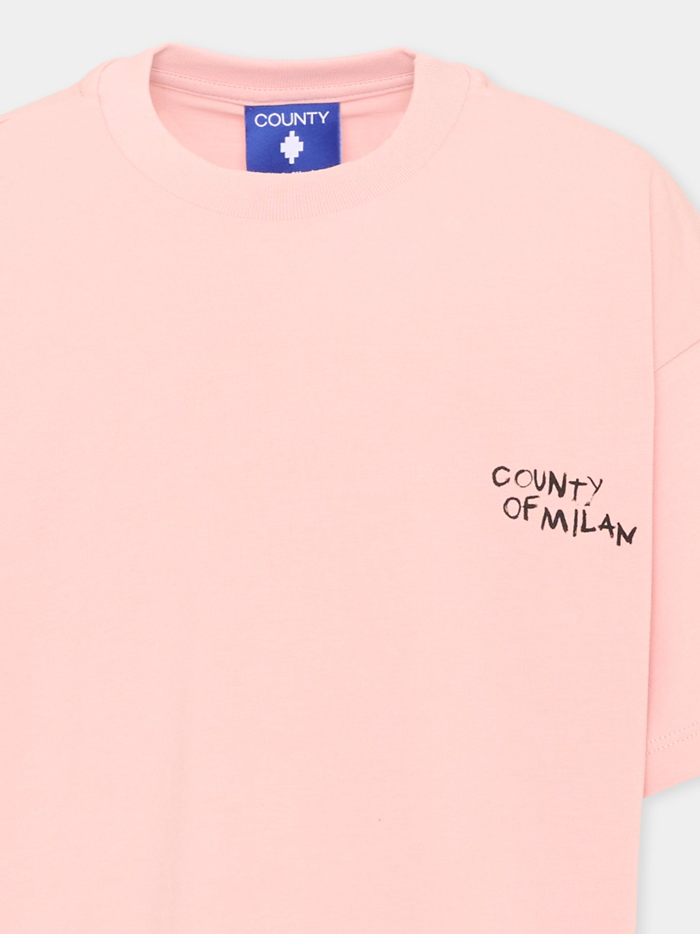 T-shirt rosa per bambina con logo,County Of Milan Kids,F5CMJGTH096 BW008