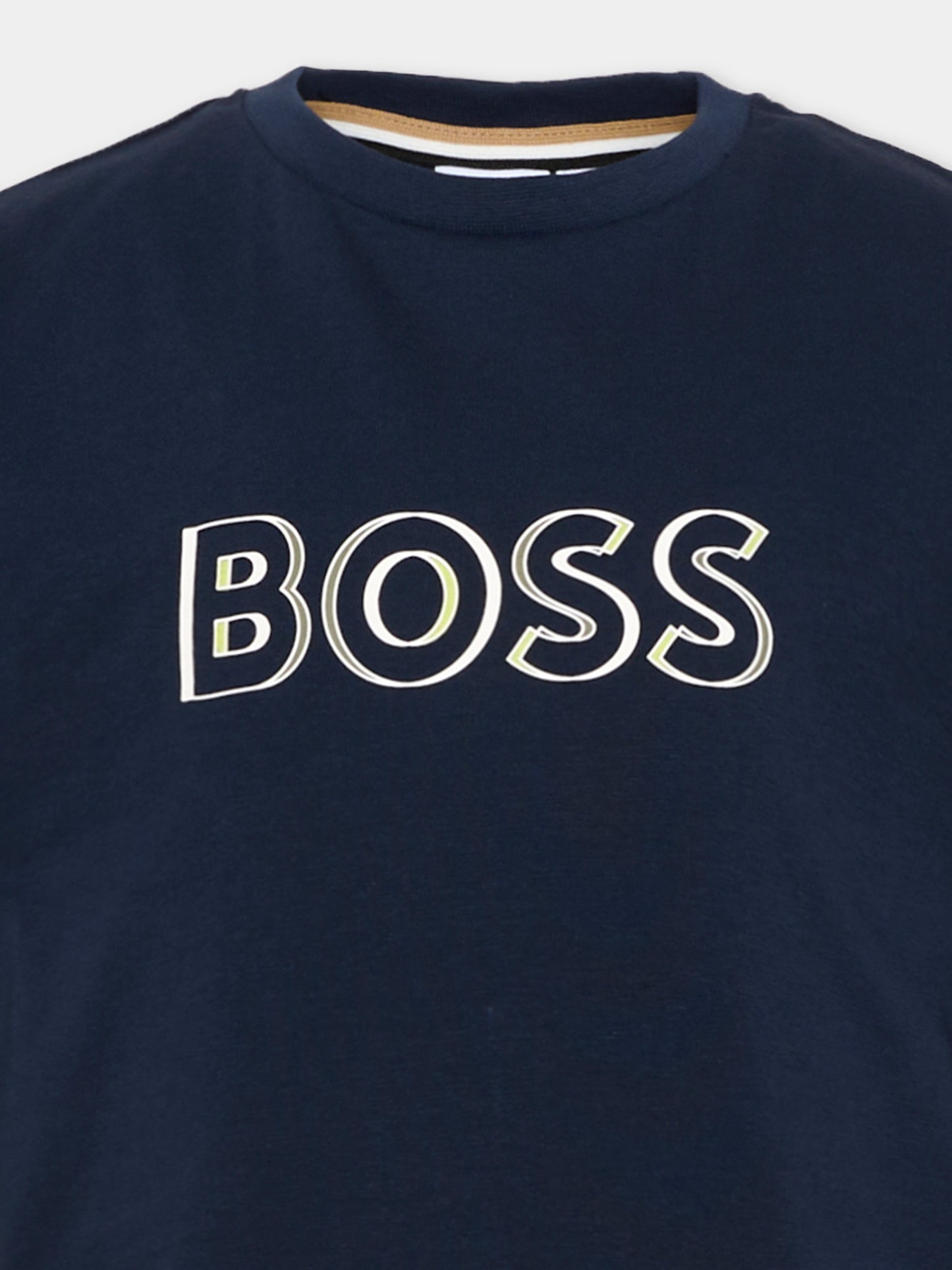 T-Shirt blu per bambino con logo,Boss,J52034 849