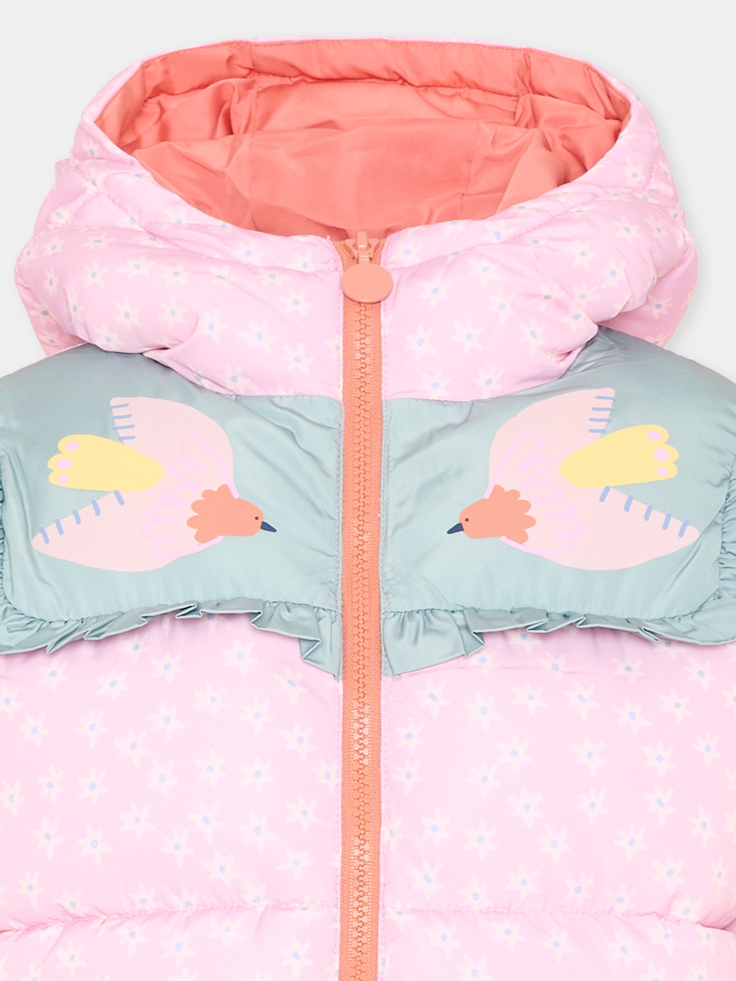 Piumino rosa per bambina con fiori,Stella Mccartney Kids,TX2A77 Z3066 568MC