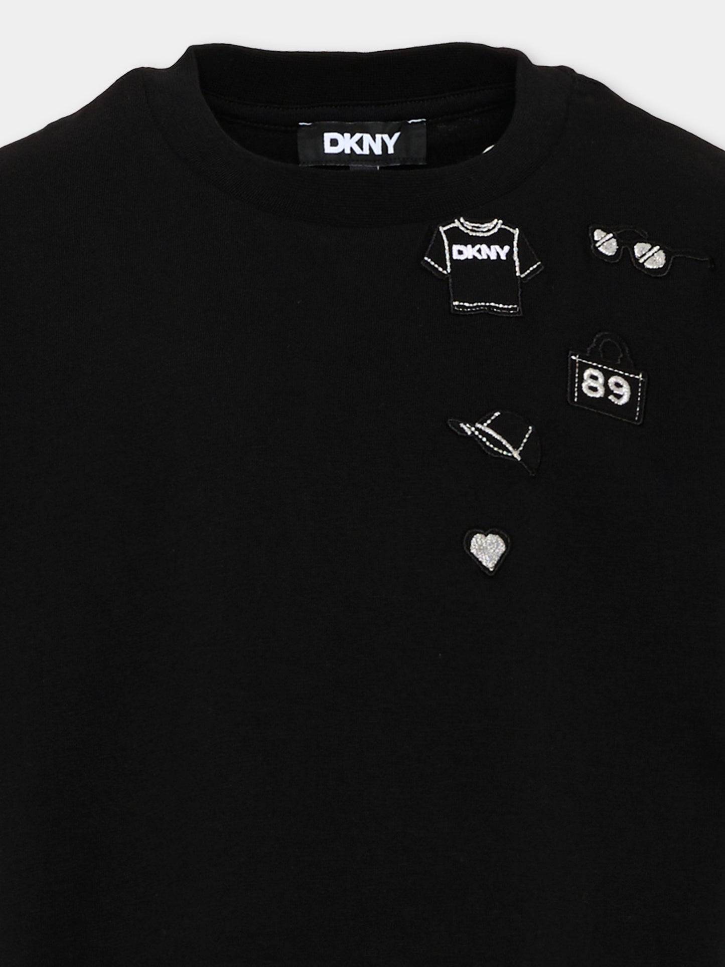 Vestito nero per bambina con logo,Dkny,D62696 09B