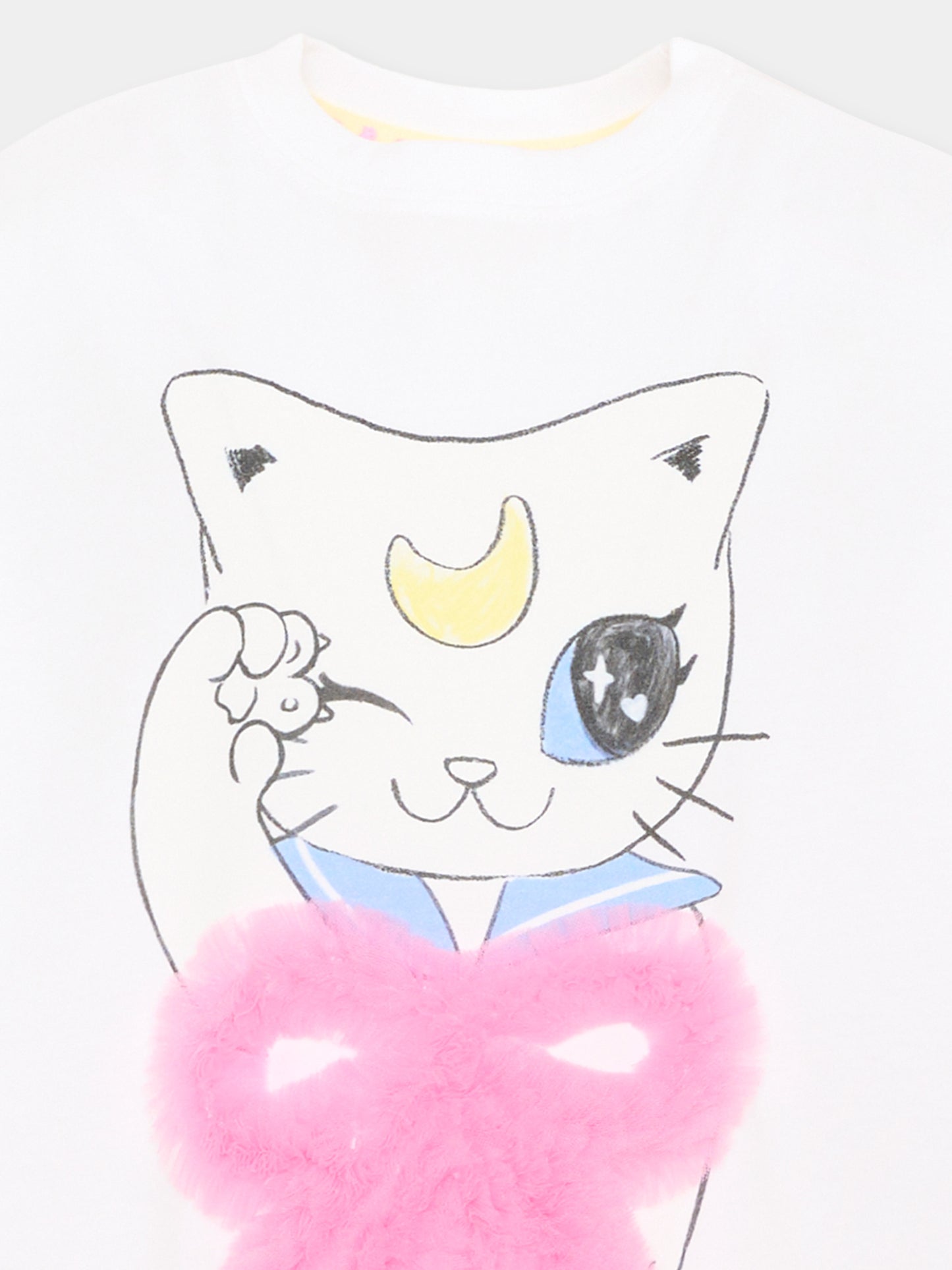 T-Shirt a manica corta bianca per bambina gatto,Poco Blush,SS26241