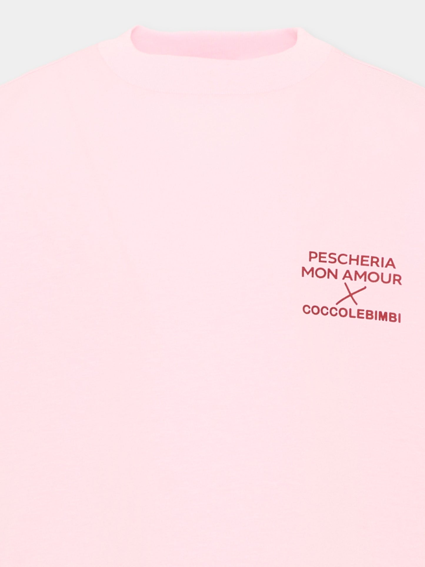T-shirt a manica corta rosa per bambina con frase sul retro,Pescheria Mon Amour X Coccolebimbi,PMAK TS001 PNK